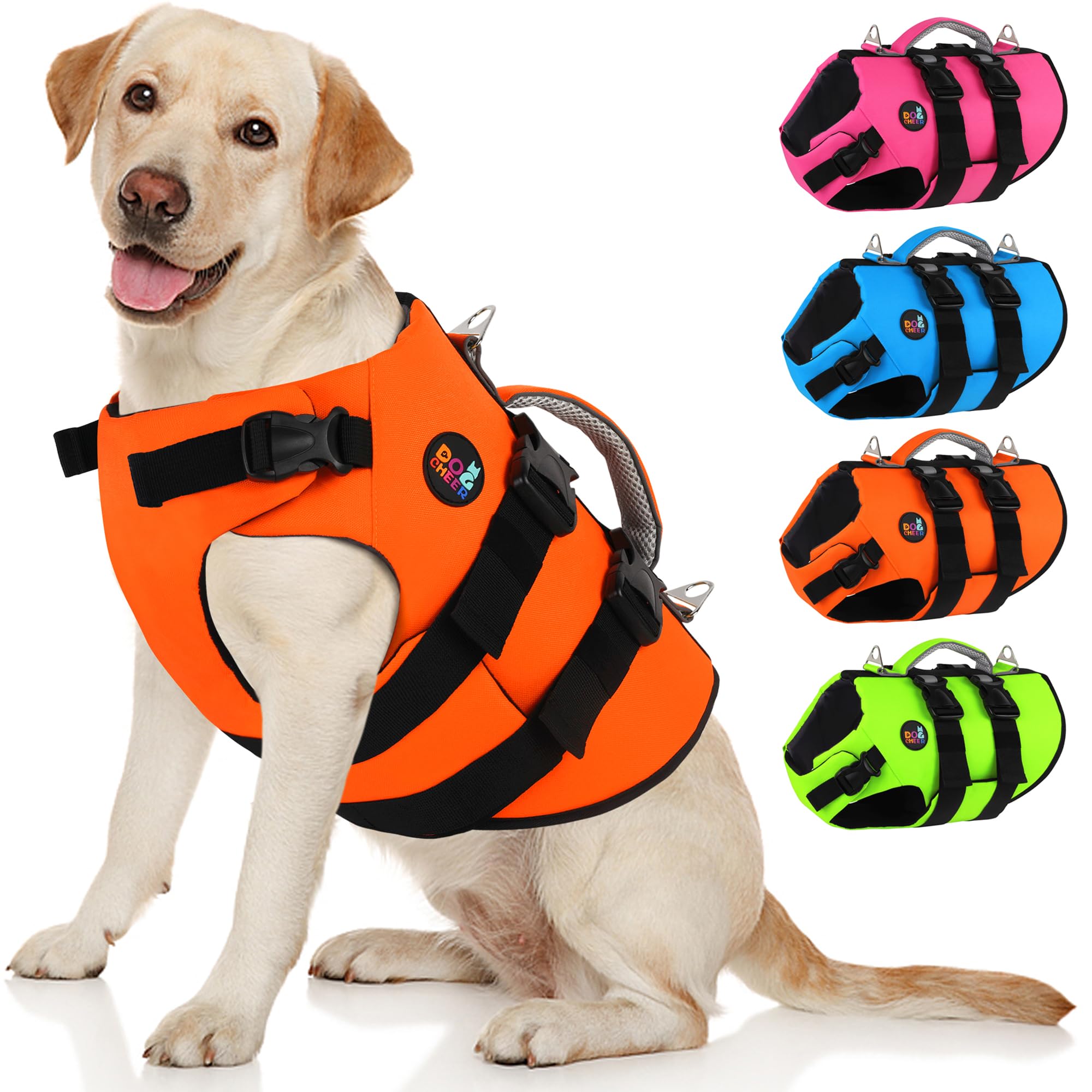 Dogcheer Dog Harness Life Jacket, High Buoyancy Neoprene Dog Life Vest for Swimming Boating, Adjustable Puppy Swim Vest Reflective Pet Float Vest for