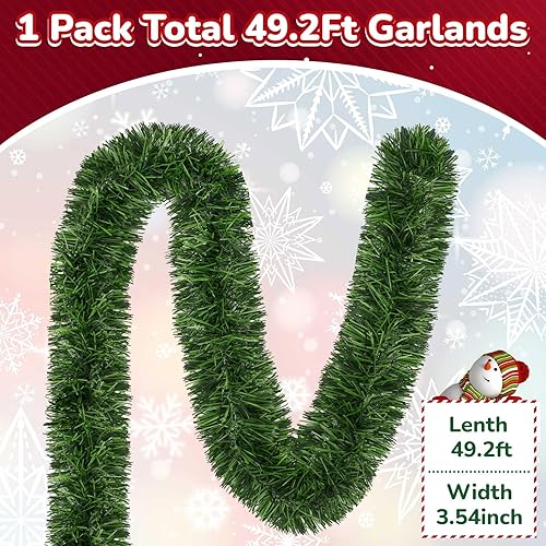Miniatura 2 de Guirnalda de Navidad verde de 49 pies y 3.5 pulgadas de ancho, guirnalda de pino suave de PVC, decoraciones de Navidad para interiores y exteriores,