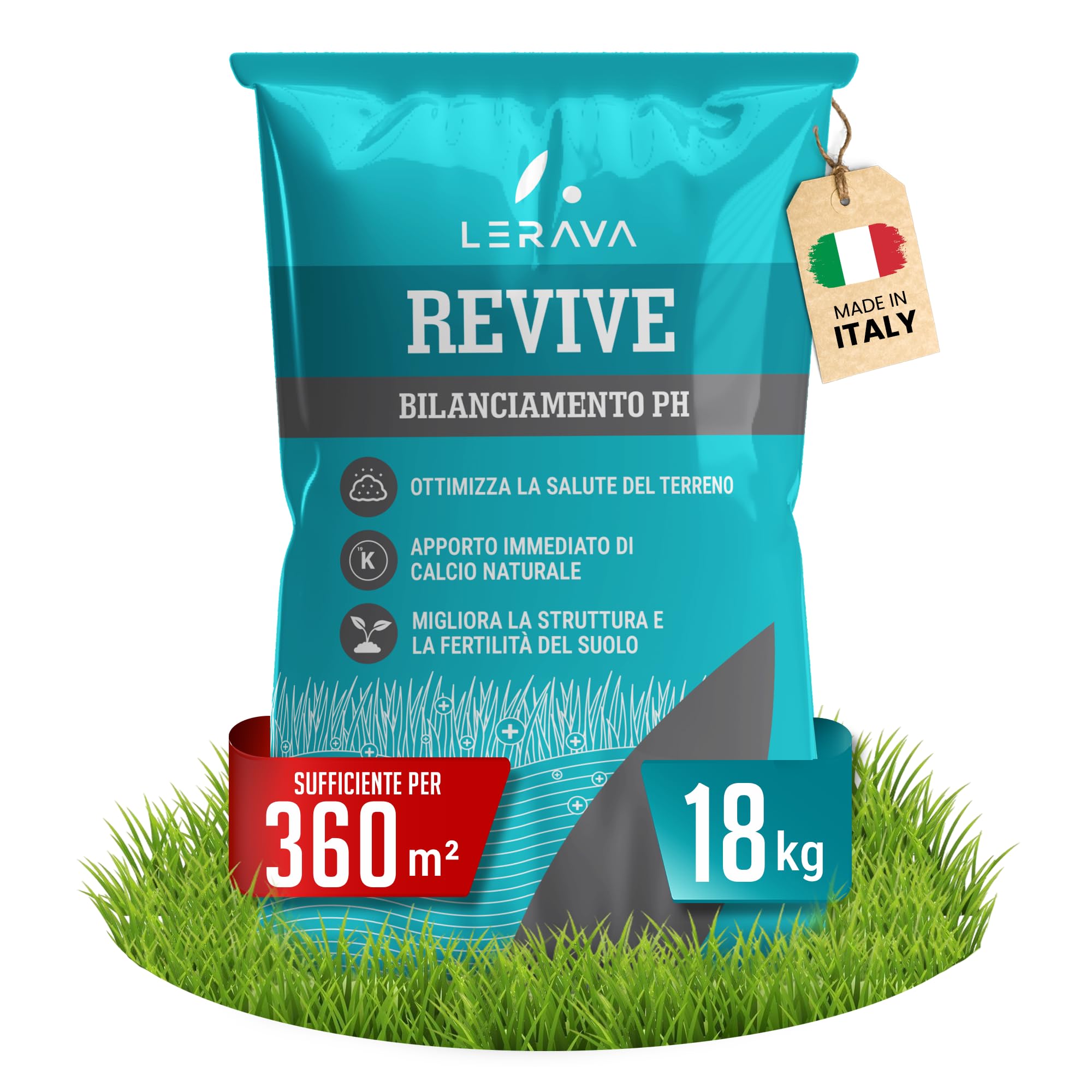 LERAVA Revive (18 kg) - Calce per prato per equilibrio pH ottimale - ammendante per migliorare struttura e fertilità del suolo - apporto naturale di calcio per un prato sano e resistente