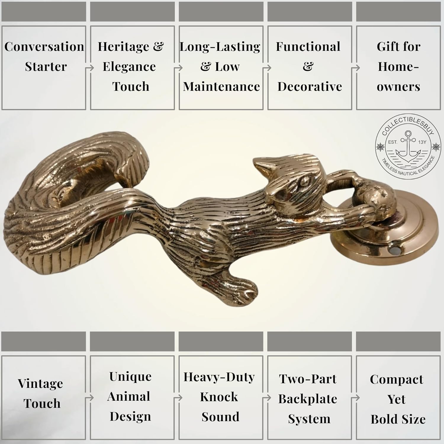 "Beautifully Squirrel 7 inches Tall Solid Brass Door Knocker Antique Design Door Knockers Brass Handle Pull Home Décor Accessories Vintage King Royal gate pullers "