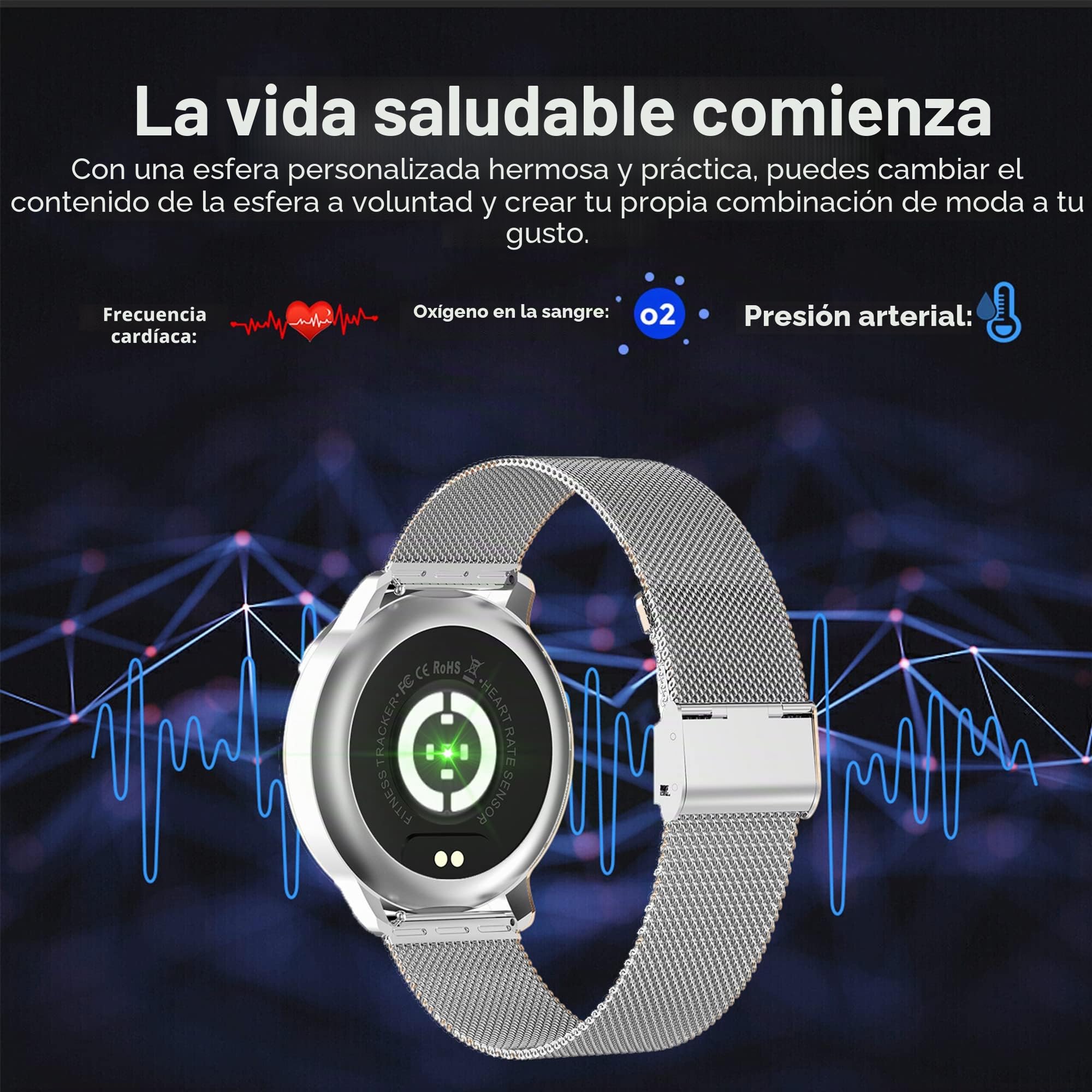 Smartwatch Mujer,Reloj Inteligente con Oxígeno Sanguíneo Presión Arterial Frecuencia Cardíaca,Calorías, Monitor de Sueño, Podómetro Pulsera Actividad Inteligente IP67 para Android iOS (Plata)