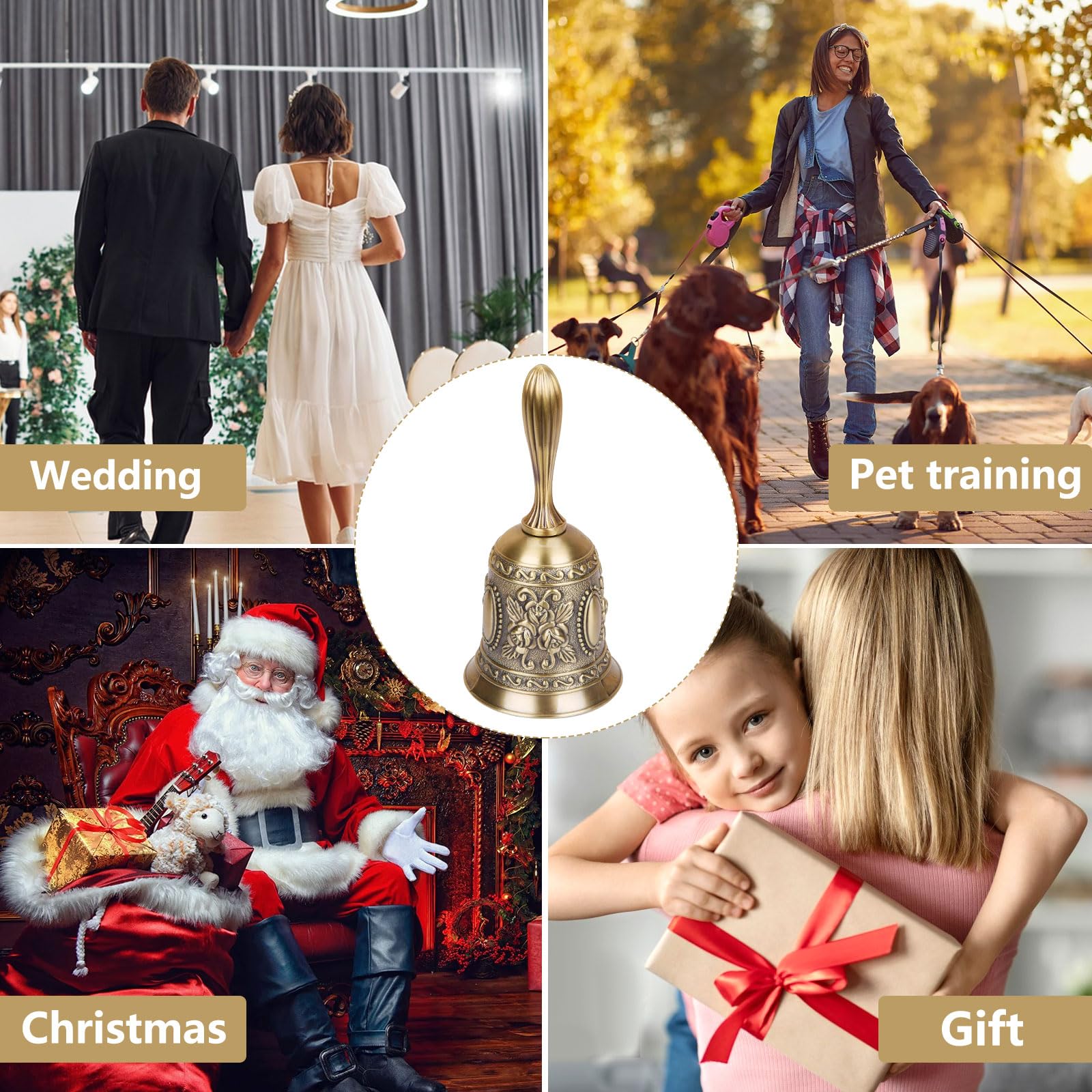 Campana de Mano de Bronce para Té, Navidad, Escuela, Hotel