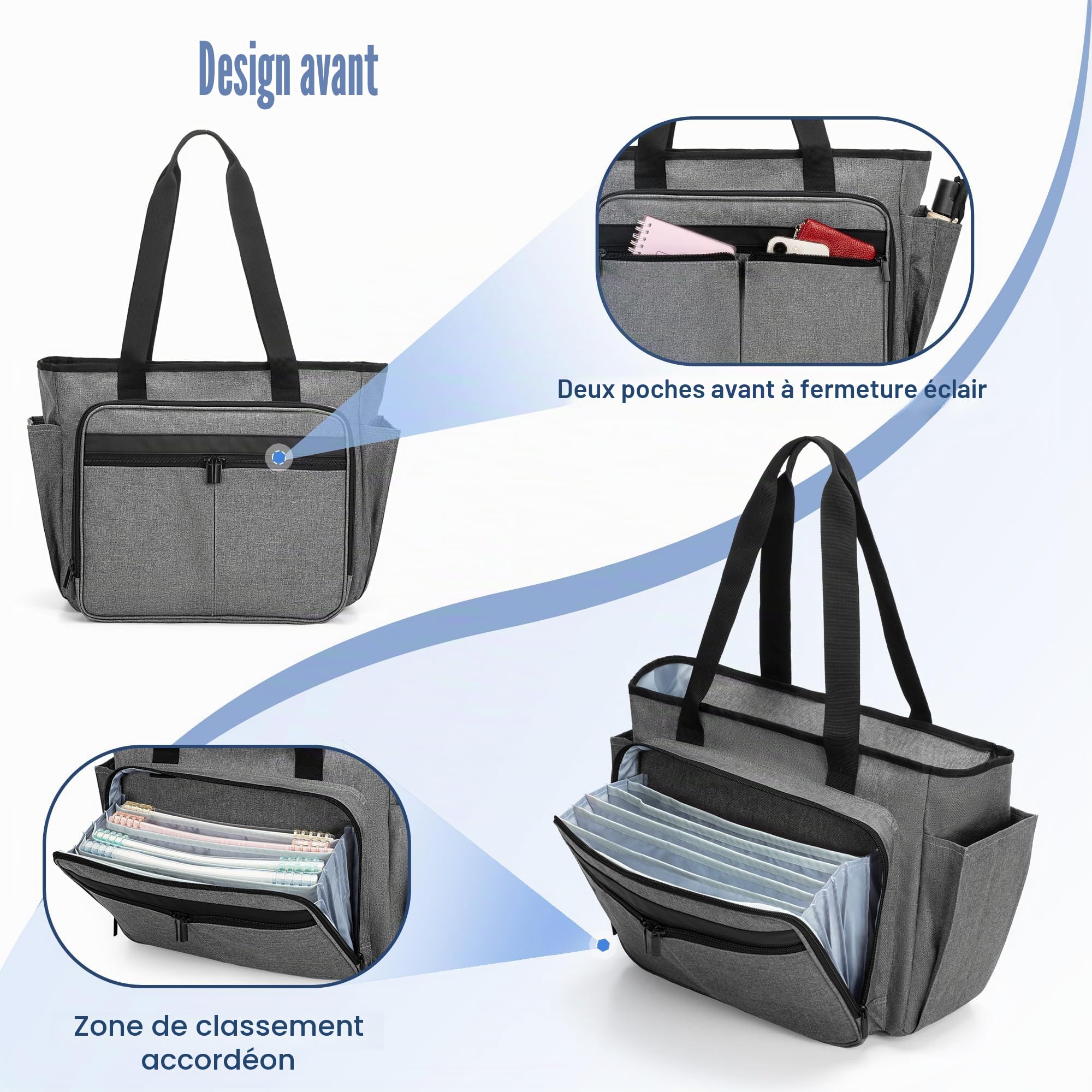 Trunab Sac Fourre-Tout pour Enseignant avec Pochette Extensible pour Dossiers, Sac Infirmière pour Femme, Porte-Documents, Ordinateur Portable, Travail, Université, Soins Infirmiers