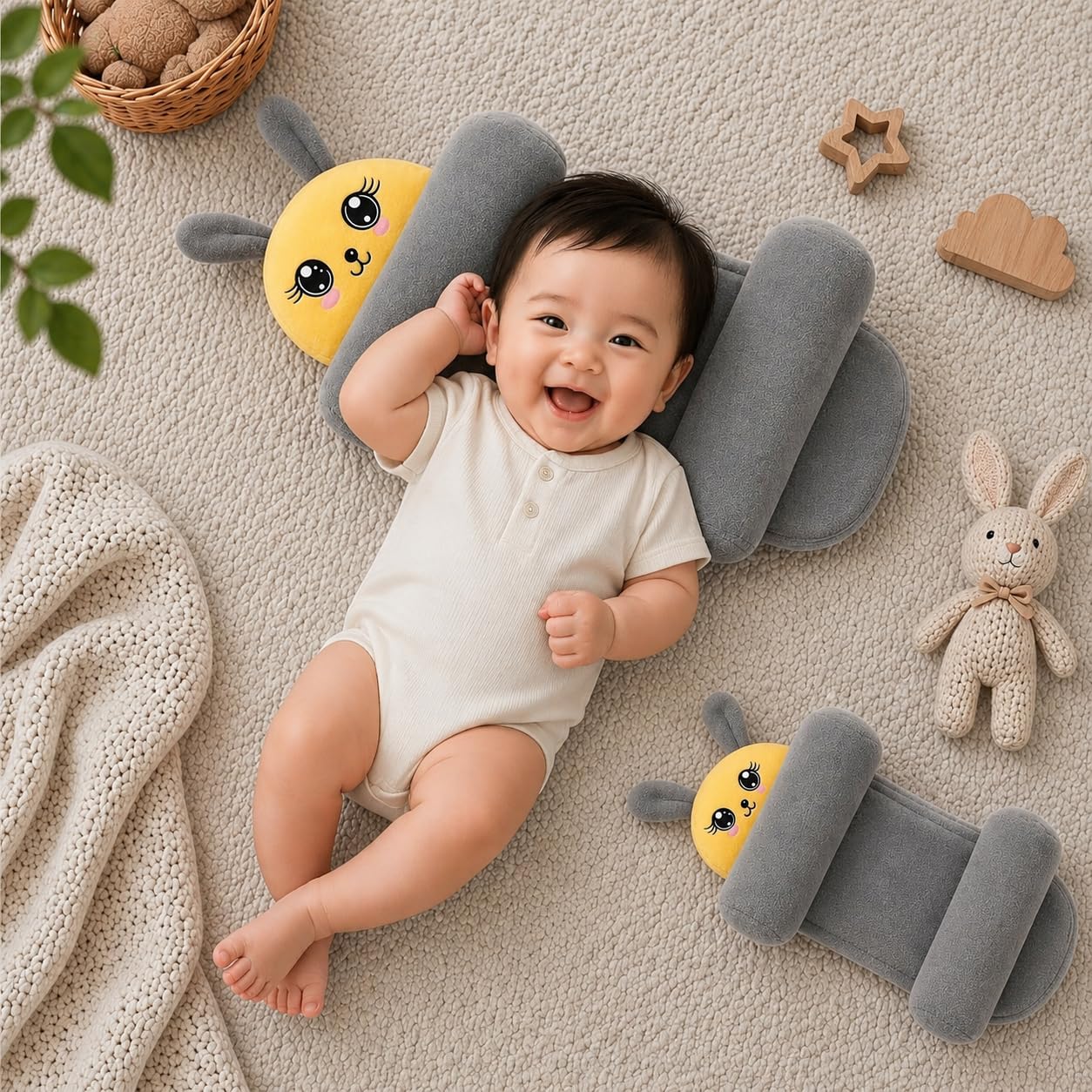Infant Head Support Pillow for Newborn, Plush Baby Neck and Head Protection Cushion, Grey, for 0-12 Months-image-26