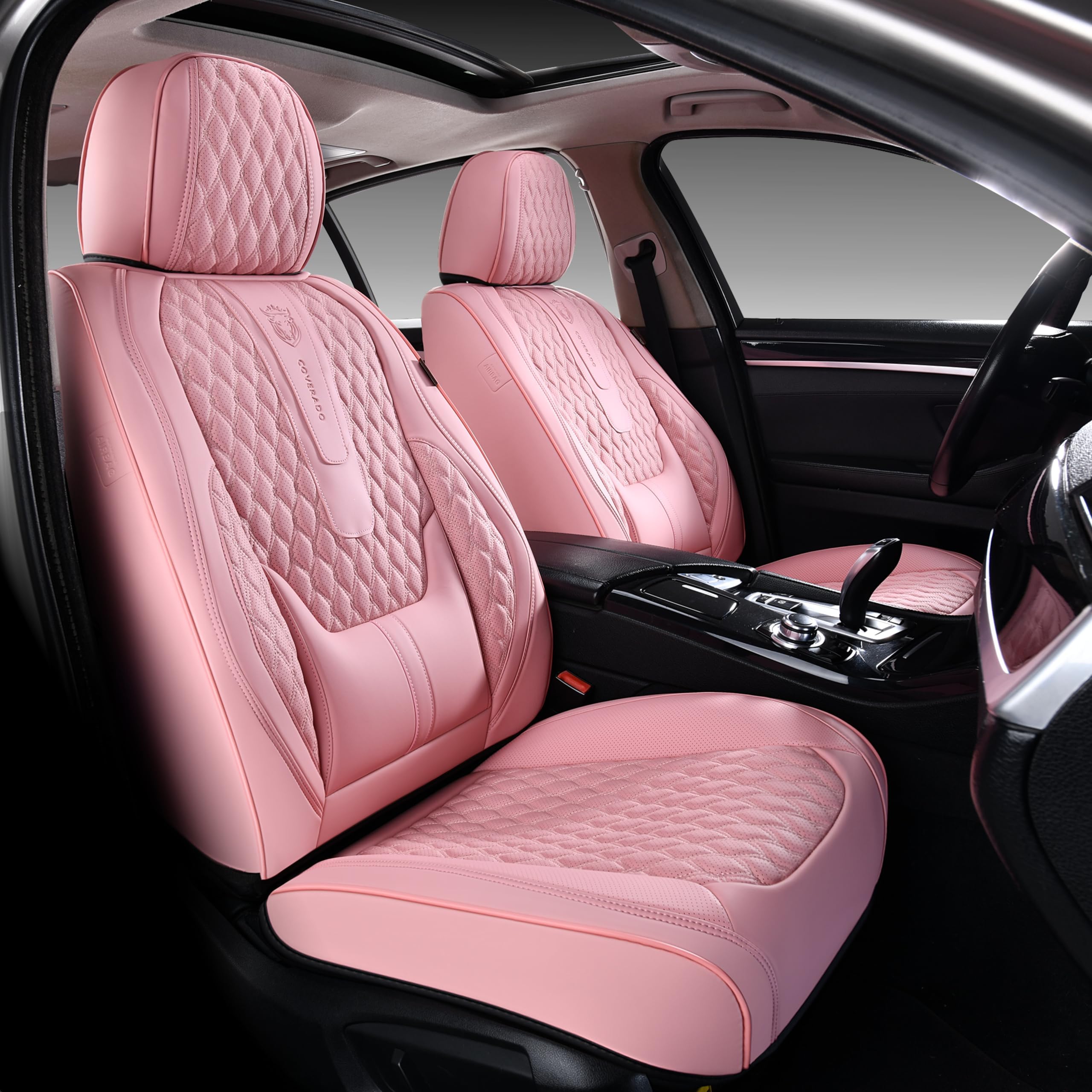 Coverado Seat Covers Front Seats, Pink Car Seat Cover with Lumbar Support, Waterproof Car Seat Cushion, Front Car Seat Covers Leatherette Car Seat Protector Universal Fit Most Cars