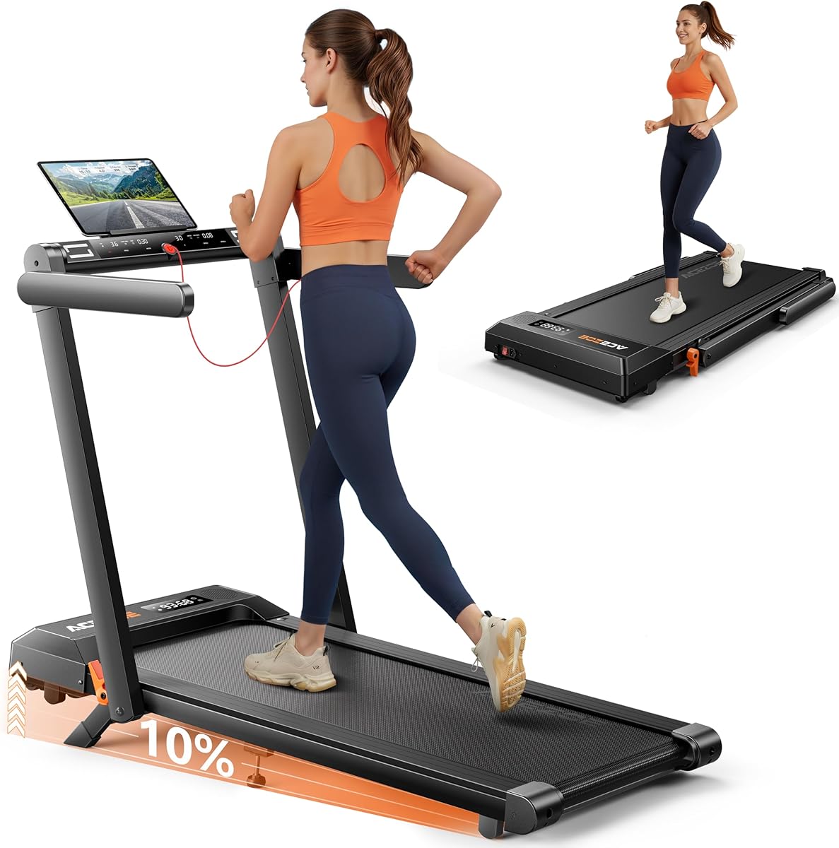 Acezoe Foldable Treadmill with 0-15% Incline and Handle Bar, 2.5HP Treadmills for Home, Under Desk Treadmill with 300LBS Capacity, Walking Pad with Speaker, APP/Remote Control