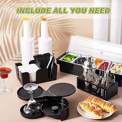 Miniatura 5 de Mifoci Kit de 23 piezas de suministros de barman bandeja para guarnición para camareros con tapa, organizador de barra de 3 niveles, 13 piezas,