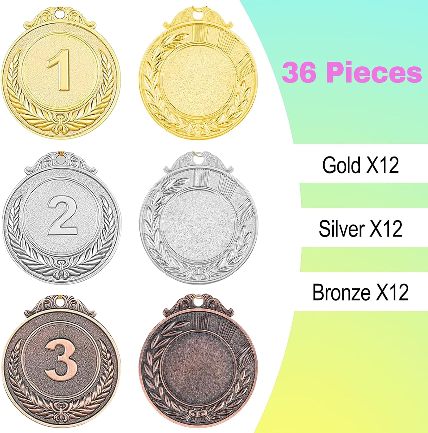 Gold, Silver, Bronze Awards Medal, Winner's Medal for Sports, Olympic Style, Competitions, Party for Adults and Kids, 2 Inches