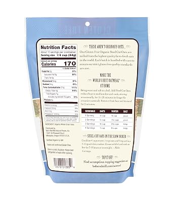 Bob's Red Mill Gluten Free Organic Steel Cut Oats, 24oz (Pack of 4) - Gluten Free, Organic, Non GMO, Whole Grain, Vegan, Kosher
