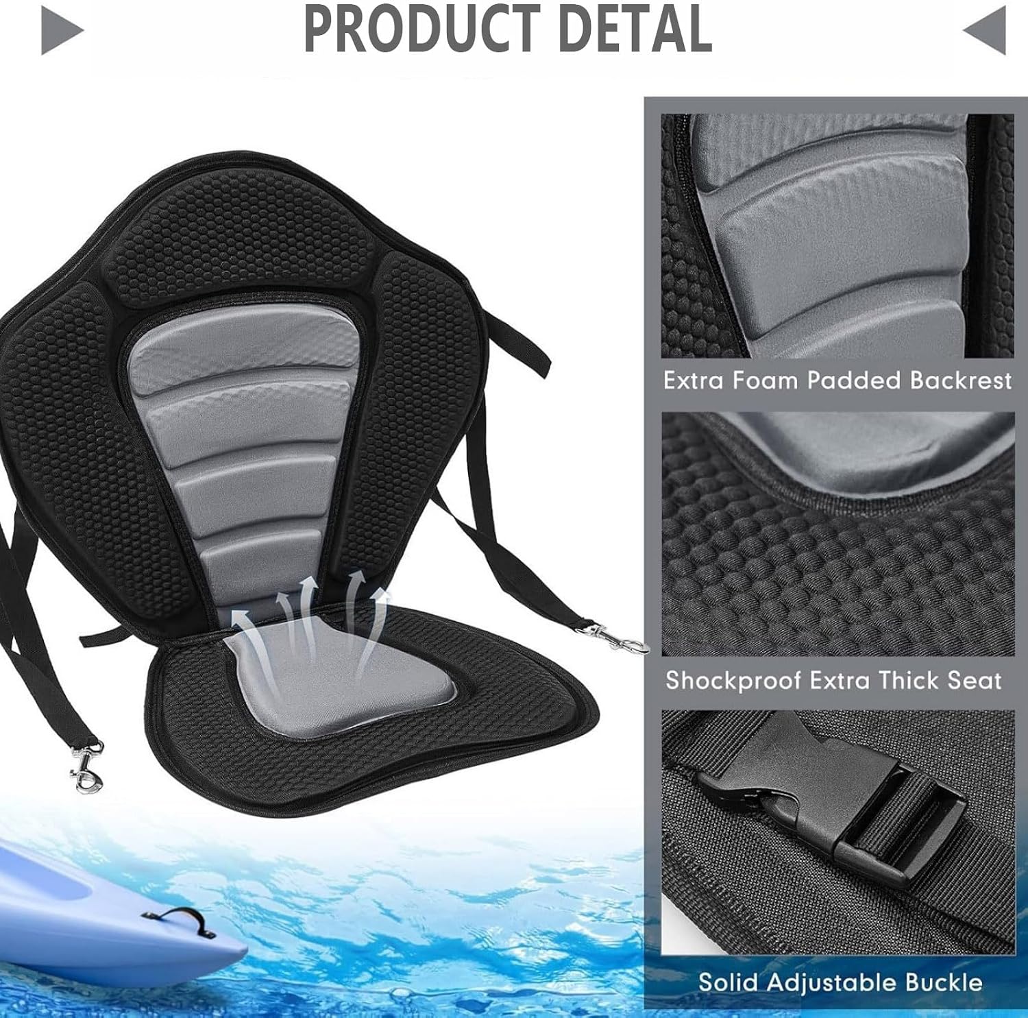 Kayak Seat Backrest Cushion for Hobie Mirage Adventure Island, Comfortable Folding Seat, Adjustable, Waterproof Padded Support with Bag, Portable Canoe & Kayak Accessory,A Grey