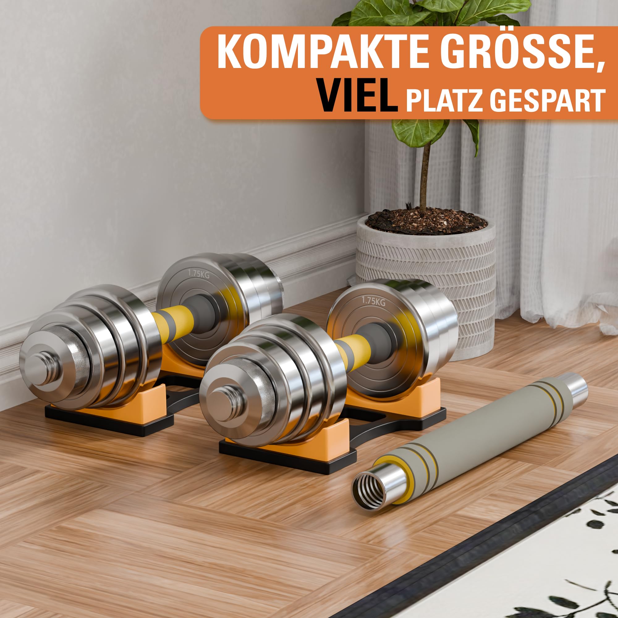 Verstellbare Stahl Hanteln Set 2er 20KG/30KG, 2-in-1 Kurzhantel & Langhantel mit Verbindungsstange und 2 Hantelhalter, Fitness Gewichte für Heim Gym Krafttraining Männer & Frauen