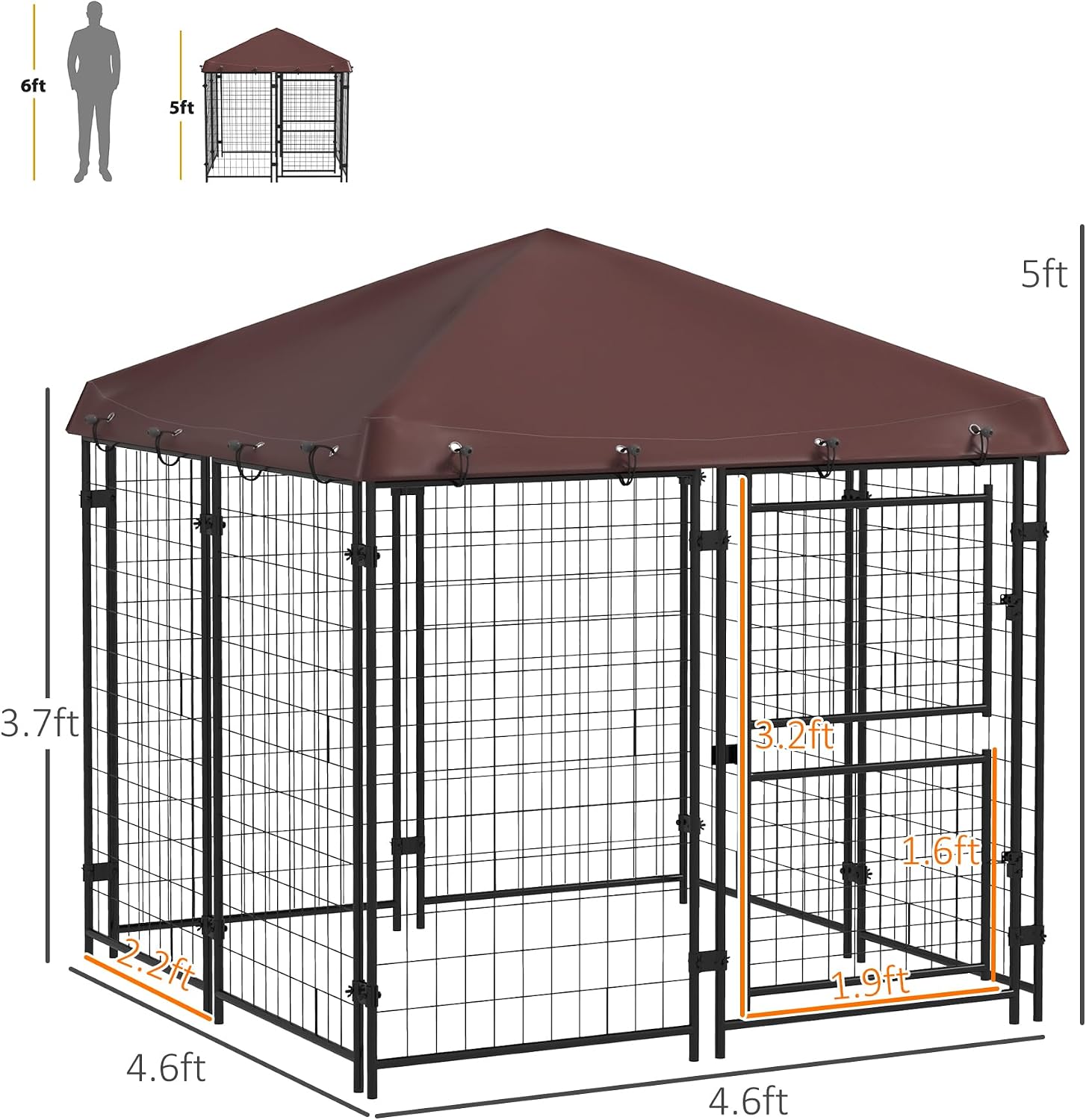 PawHut 4.6' x 4.6' x 5' Dog Kennel Outdoor with Waterproof Cover, Dog Playpen for Small and Medium-Sized Breeds, Chickens, Ducks, with Two Part Door Design, Brown