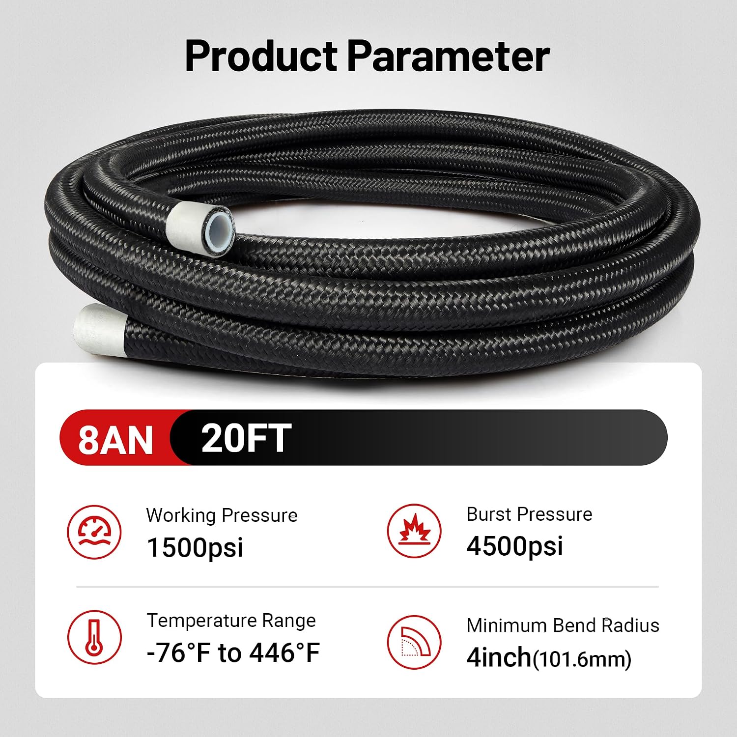 EVIL ENERGY 8AN PTFE Fuel Hose Line, AN8 Fuel Line E85 Nylon Braided 20FT Black