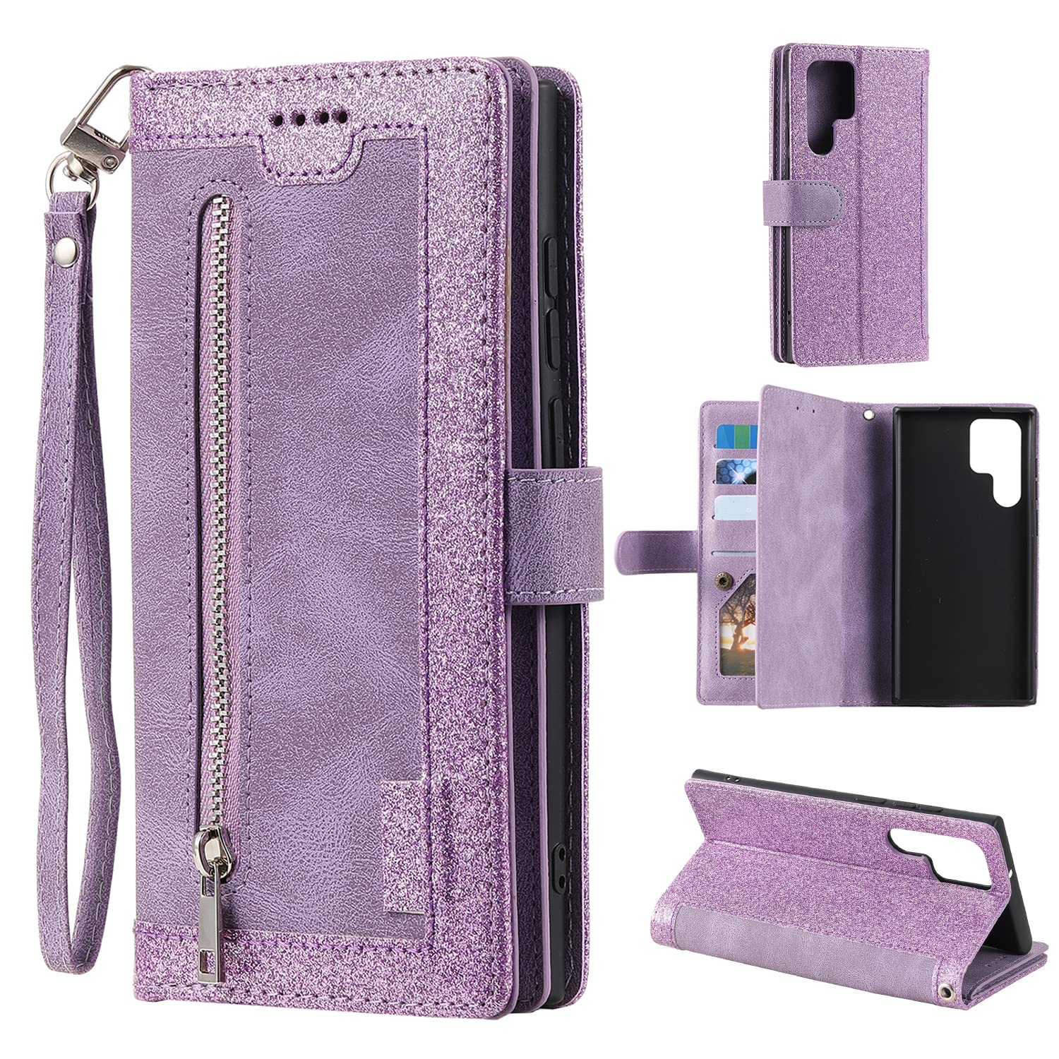 Coque pour Samsung Galaxy S25 Ultra EYZUTAK étui portefeuille en cuir mat violet