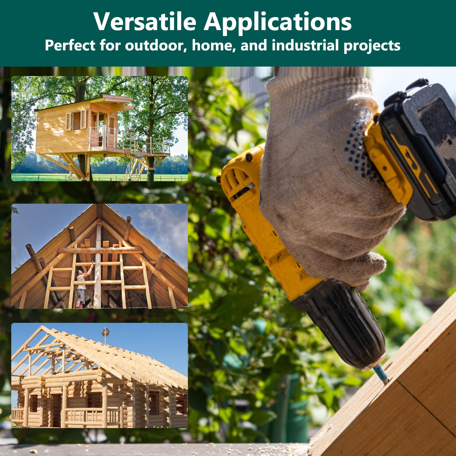 40PCS Timber Screws #14 X 10 Inch Heavy-Duty Green Coated, Exterior Lag Structural Wood Screws for Landscaping, Construction, Beams & Pole Barns, 1500-Hour Salt Spray Tested, Includes Hex Socket