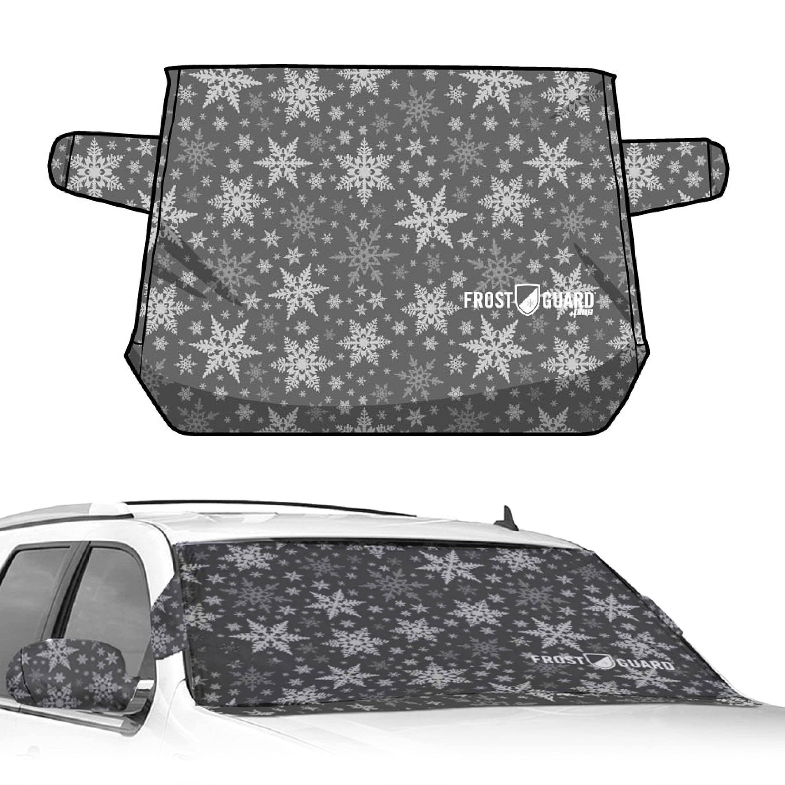 FrostGuard Plus | Winter Windshield Cover for Ice and Snow, XL Size (Snowflake) - Built-in Security Panels, Wiper Blade Coverage + Mirror Covers - Fits XL Size Cars, Trucks and SUVs, 68 x 41 Inches