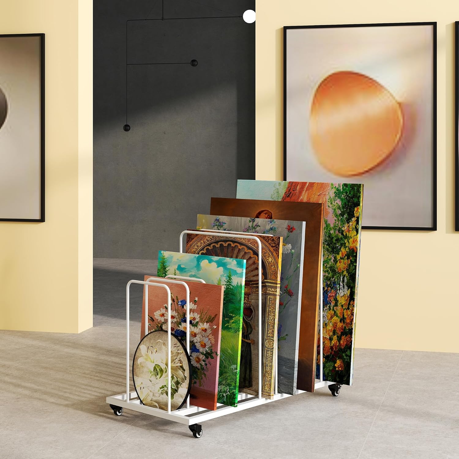 lukar Art Storage Rack, Art Canvas Storage Organizer with Wheels, Ajustable Canvas Storage Rack for Paintings, Metal Canvas Studio Rack for Drawing Board, Panel, Paper Pad