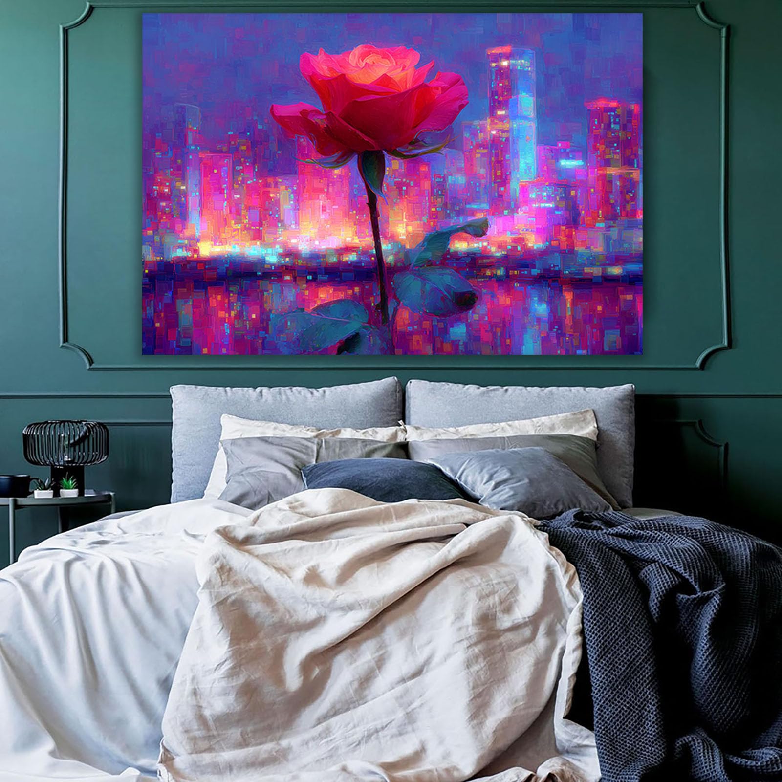 ZAMAEIU pósteres abstractos de hoja botánica impresa Rosas urbanas Arte Decorativo de la Oficina Sala de Estar（Morado-30x50cm Enmarcado