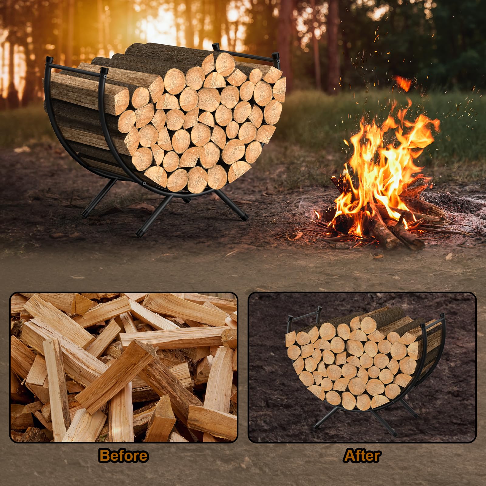 Indoor Fire Pit FireProof Pros Firewood Rack Half Round Indoor