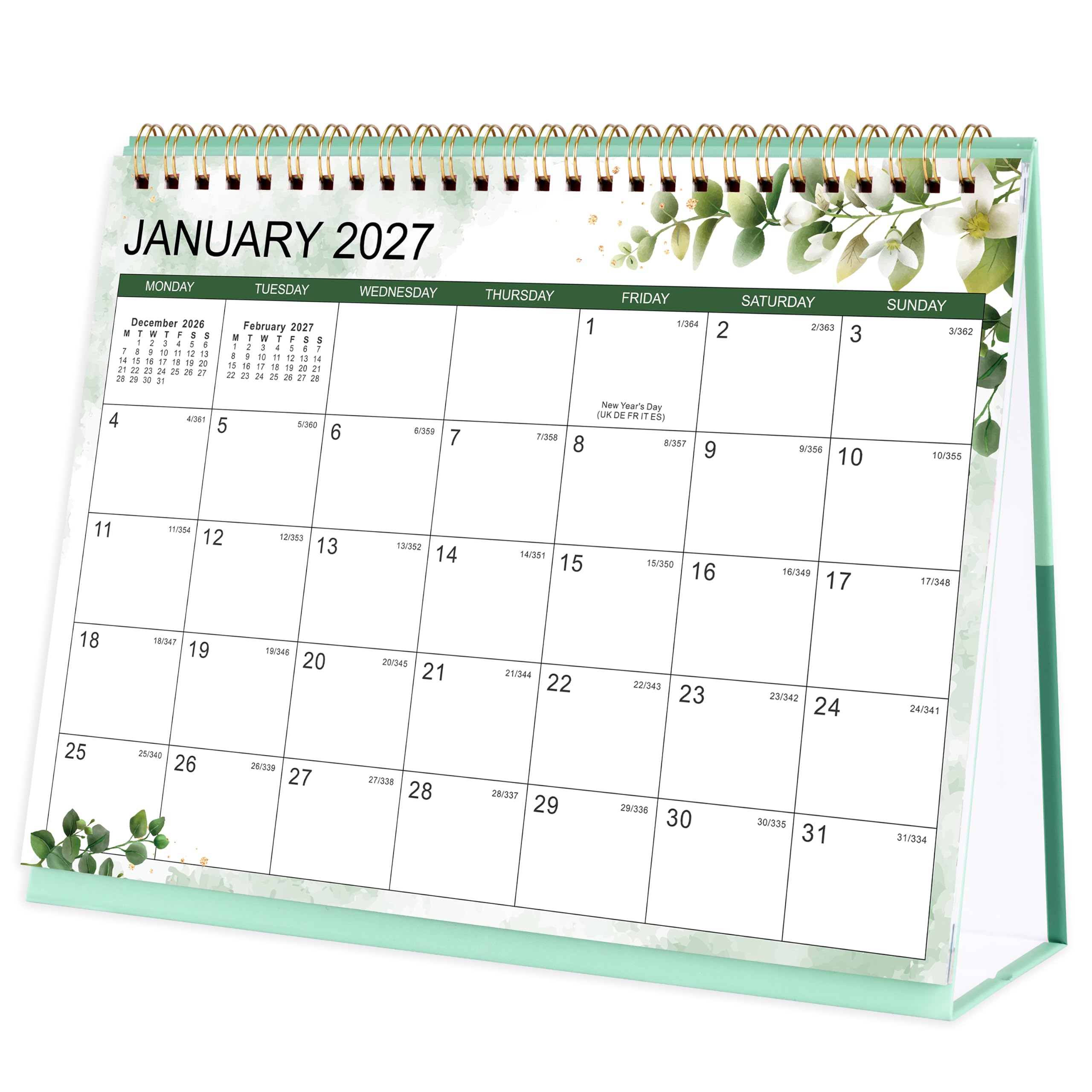 2027 Calendar - Desk Calendar 2027 Standing Flip Calendar 12 months Green