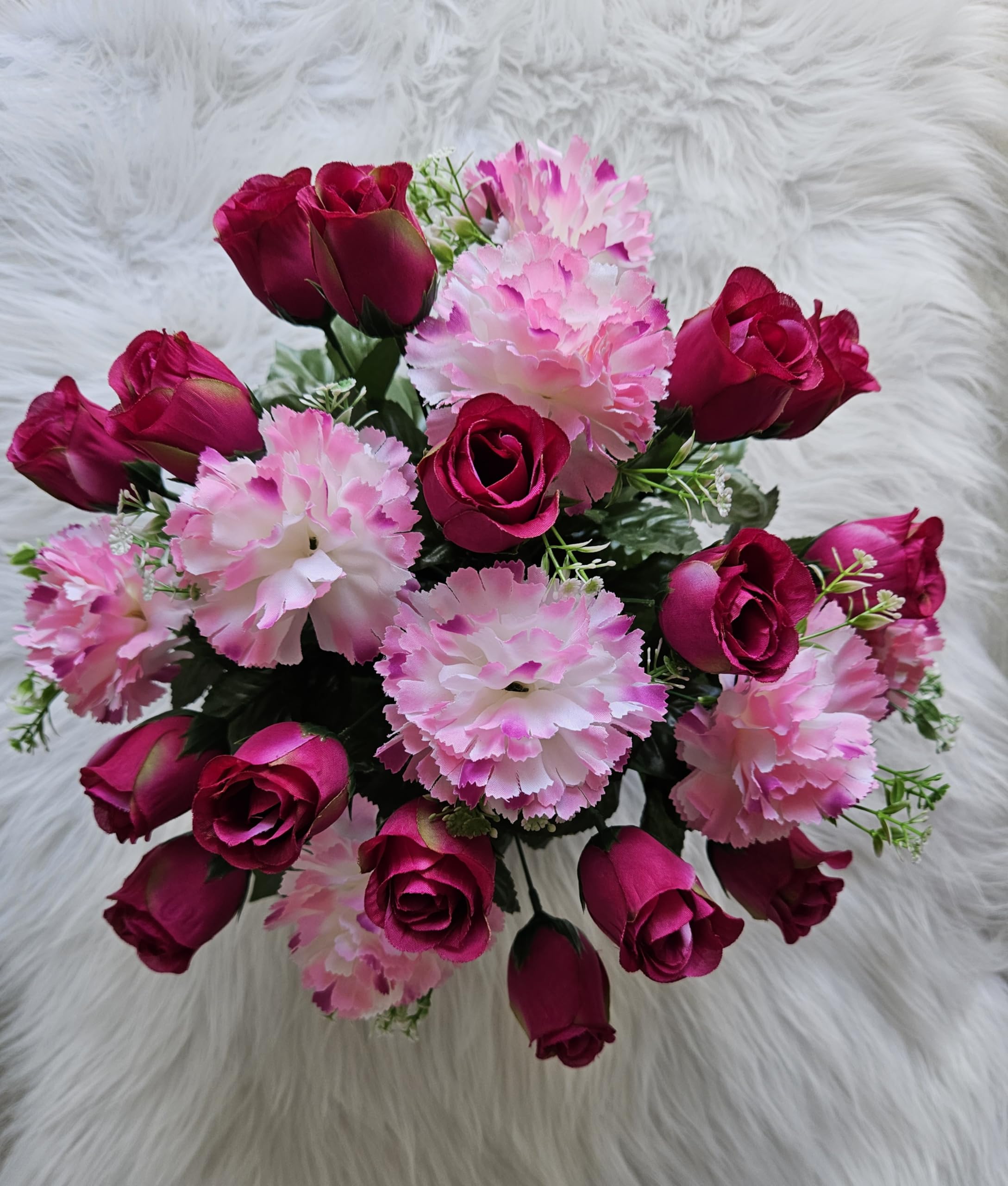 Composition de Fleurs Artificielles, Lesté Ciment pour Une Très Bonne Tenue à L extérieur. Réalisé par nos Soins, Fleurs de qualité. Dimension - Diamètre/48cm - Haut/32cm