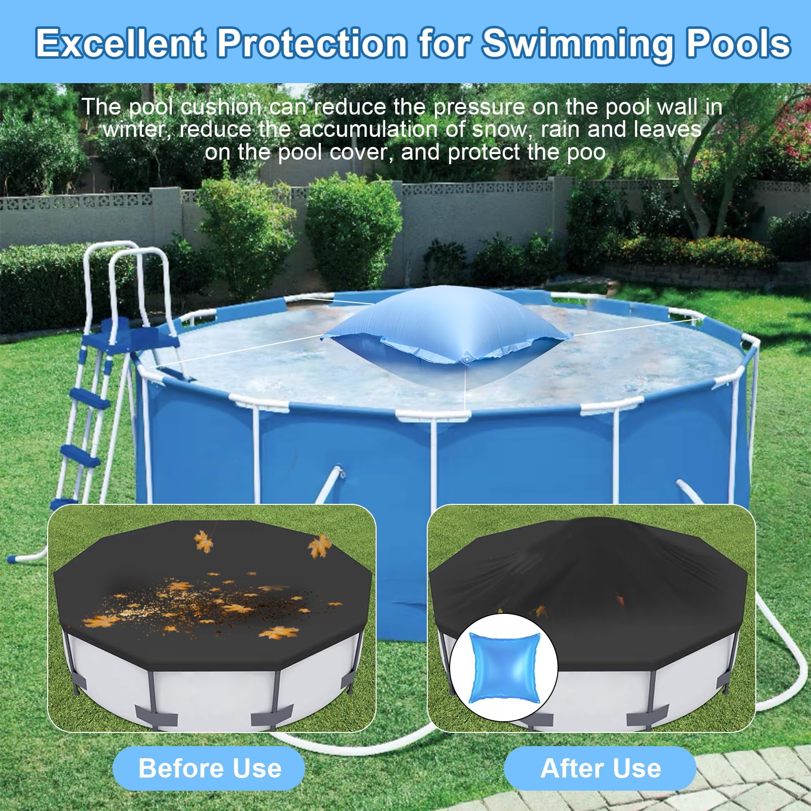 Cojín de piscina de invierno, 120 x 120 cm, cojín de aire para piscina, cojín de aire rectangular, cojín de aire para piscina de invierno, cojín de aire para piscina resistente al invierno