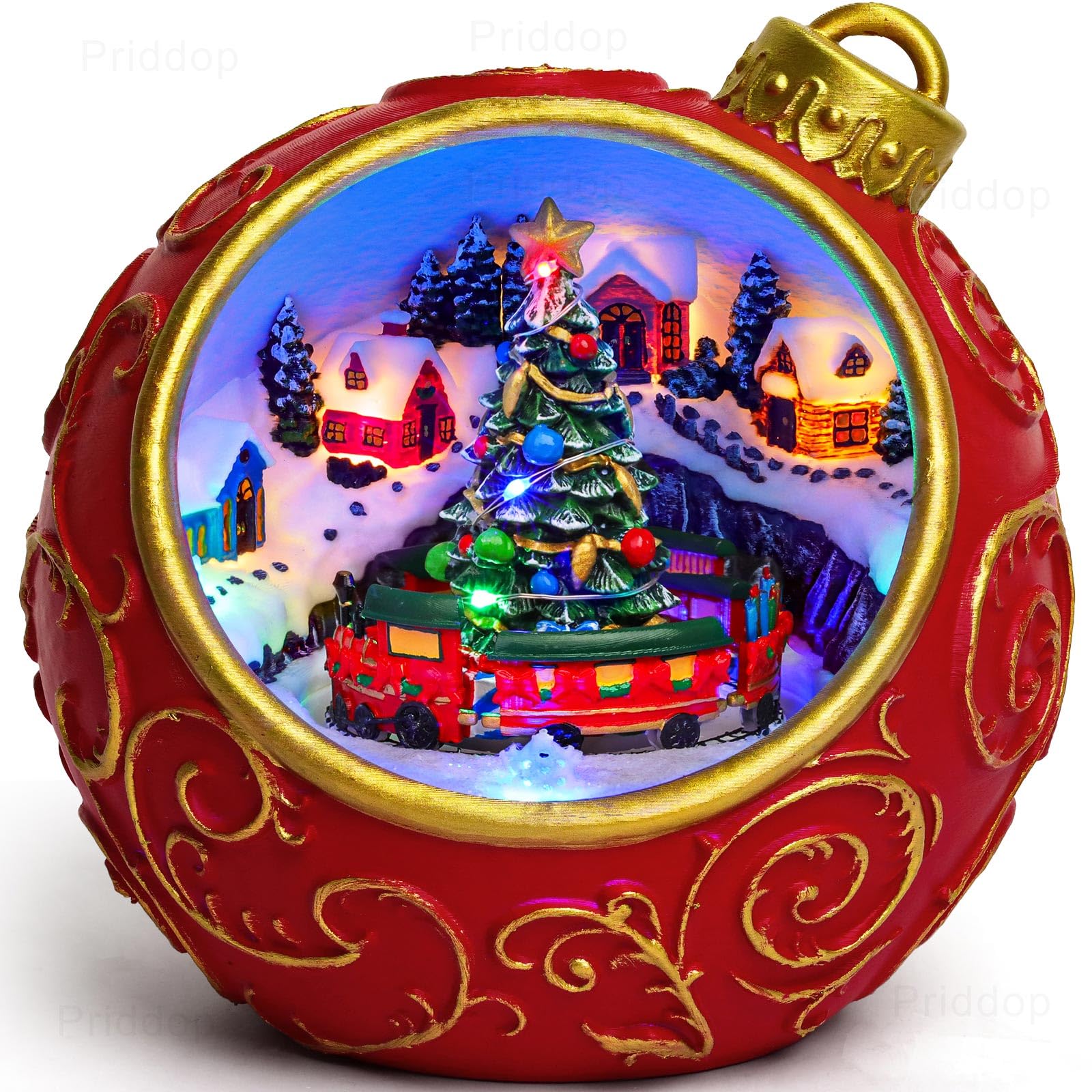 Scène de village de Noël - Décorations de Noël pour la maison - Musique lumineuse - USB/batterie - Figurines de bâtiments de collection (globe d'arbre)