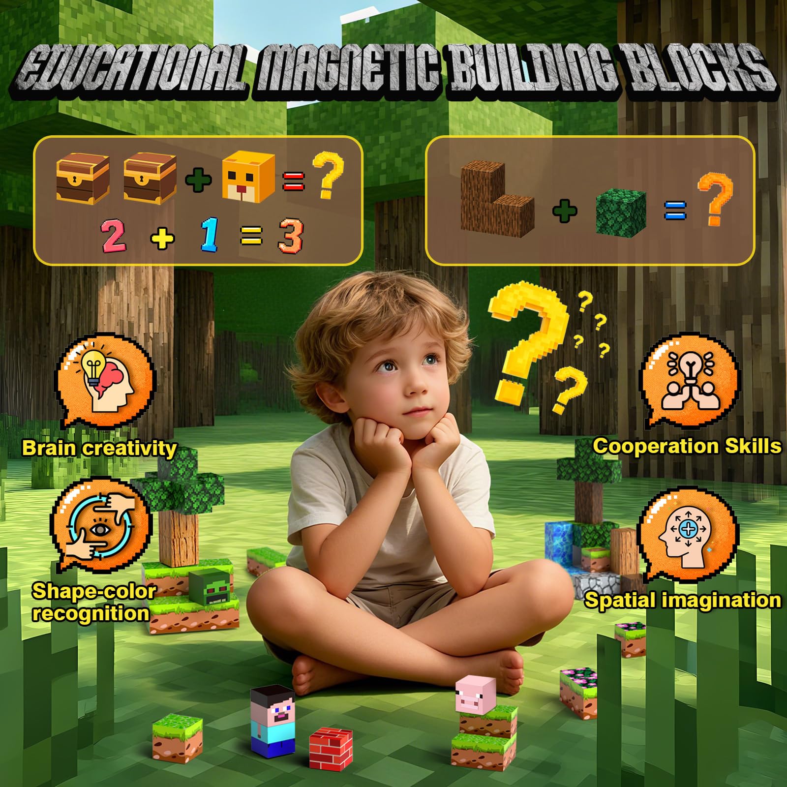 JONRRYIN Blocchi Magnetici per Bambini 200 Pezzi, Cubi Magnetici Luminosi