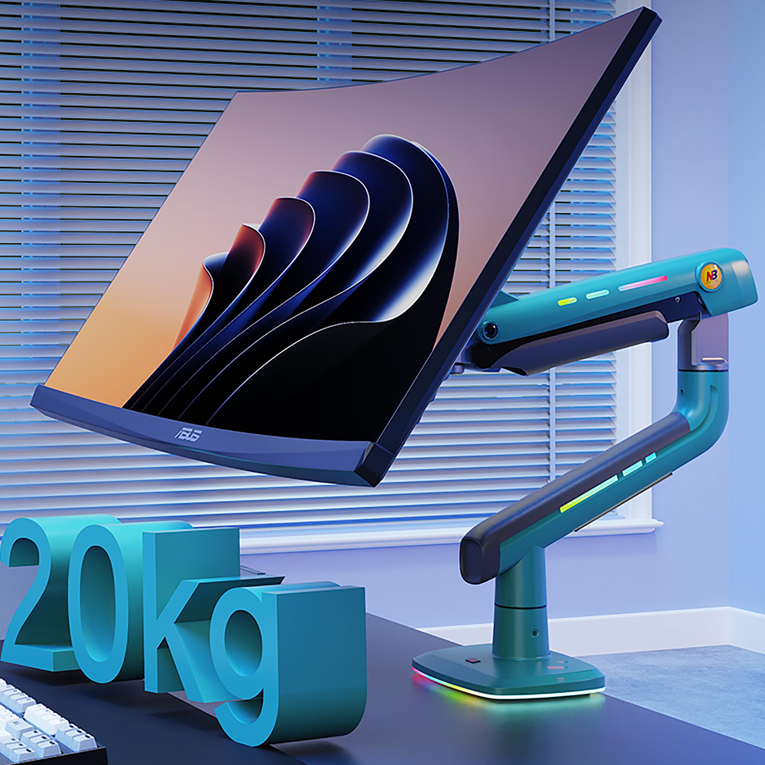 NB Ergonomic RGB Braccio Monitor per da 32 a 60 Pollici Schermo Piatti Ultrawide Curvi, Supporto per Monitor Resistente Carico fino a 20 kg VESA 75&100 mm (Verde)