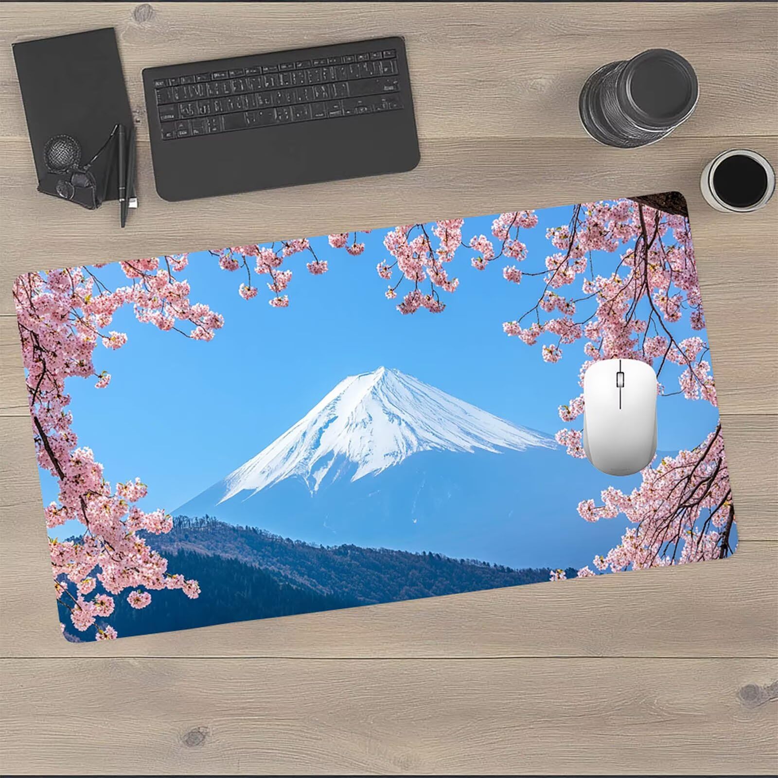 Podkładka pod mysz xxl 1200 x 600 x 3 mm uchwyt Fuji Desk Mat Kwiaty wiśni mata na biurko do gier szyte krawędzie trwała i wodoodporna konstrukcja z antypoślizgową gumową podstawą na prezent