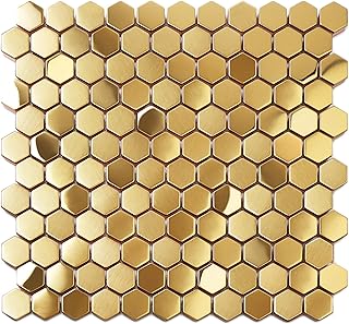 Blujellyfish Hexagon Gold Backsplash Tiles Metal Mosaic Tile Stainless S...