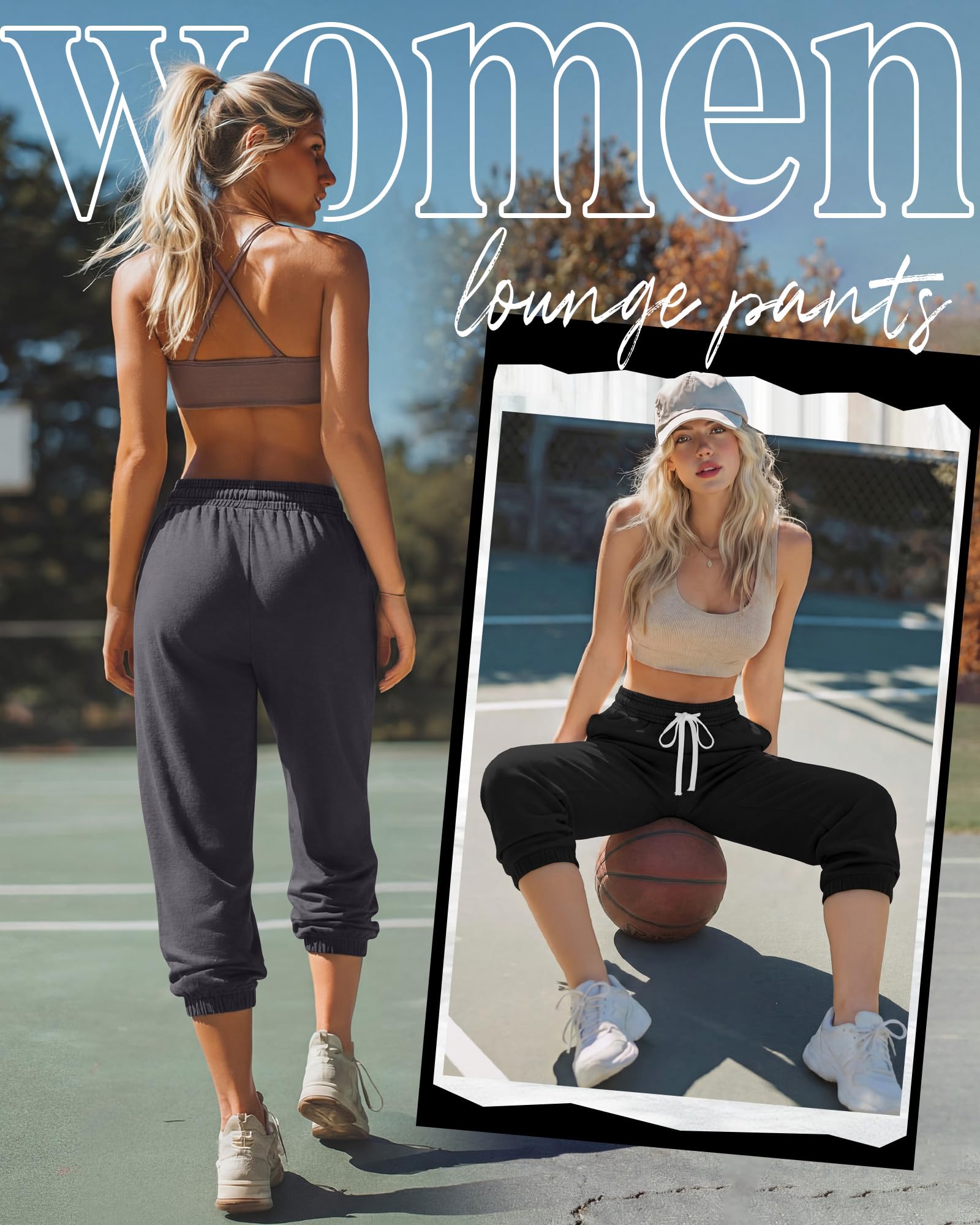 Ficerd Ensemble de 3 Pantalons de Survêtement Capri pour Femme Pantalon de Tapered Jogging Court et Décontracté pour L'été Taille Haute avec Poches