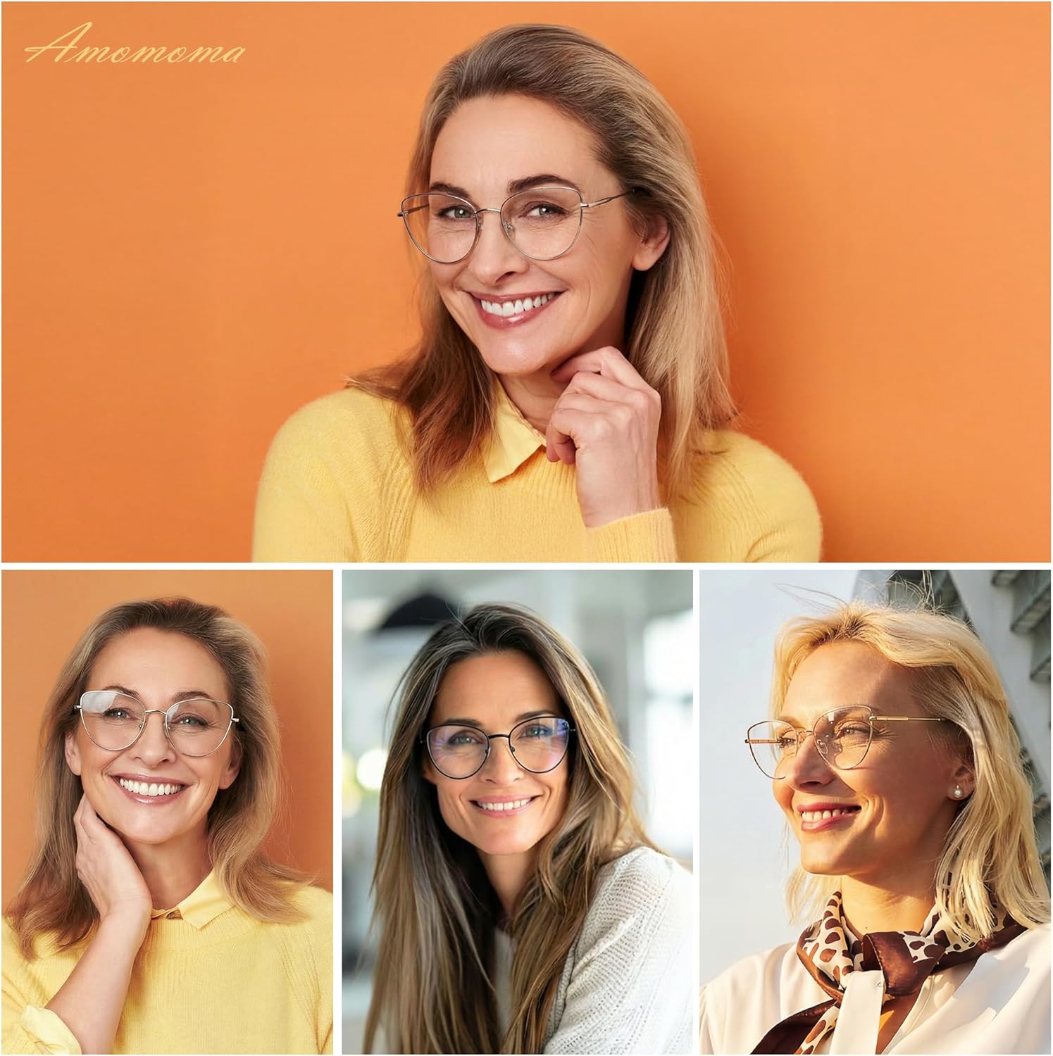 AMOMOMA 3-Pack Retro Cat Eye Reading Glasses for Women Trendy Blue Light Blocking Computer Readers Metal AM6199