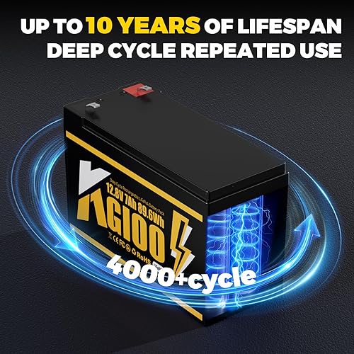 Miniatura 9 de Batería de ciclo profundo LiFePO4 de litio de 12 V 7 Ah, batería recargable de fosfato de hierro y litio de más de 4000 ciclos profundos para ruedas