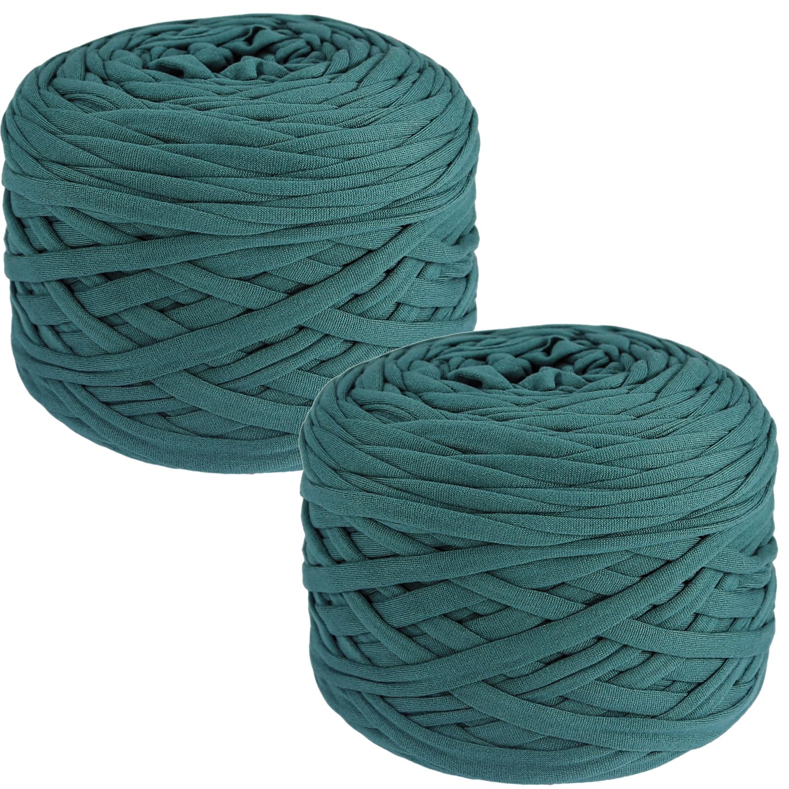 SIMEIQI 2 PCS 800g T-Shirt Yarn Elastic Fabric Crochet for DIY Knitting, 130 Yards Spaghetti Thick Knitting Yarn for Hand DIY Bag Basket Cushion Crocheting Projects,Home Decor (Dark Green)