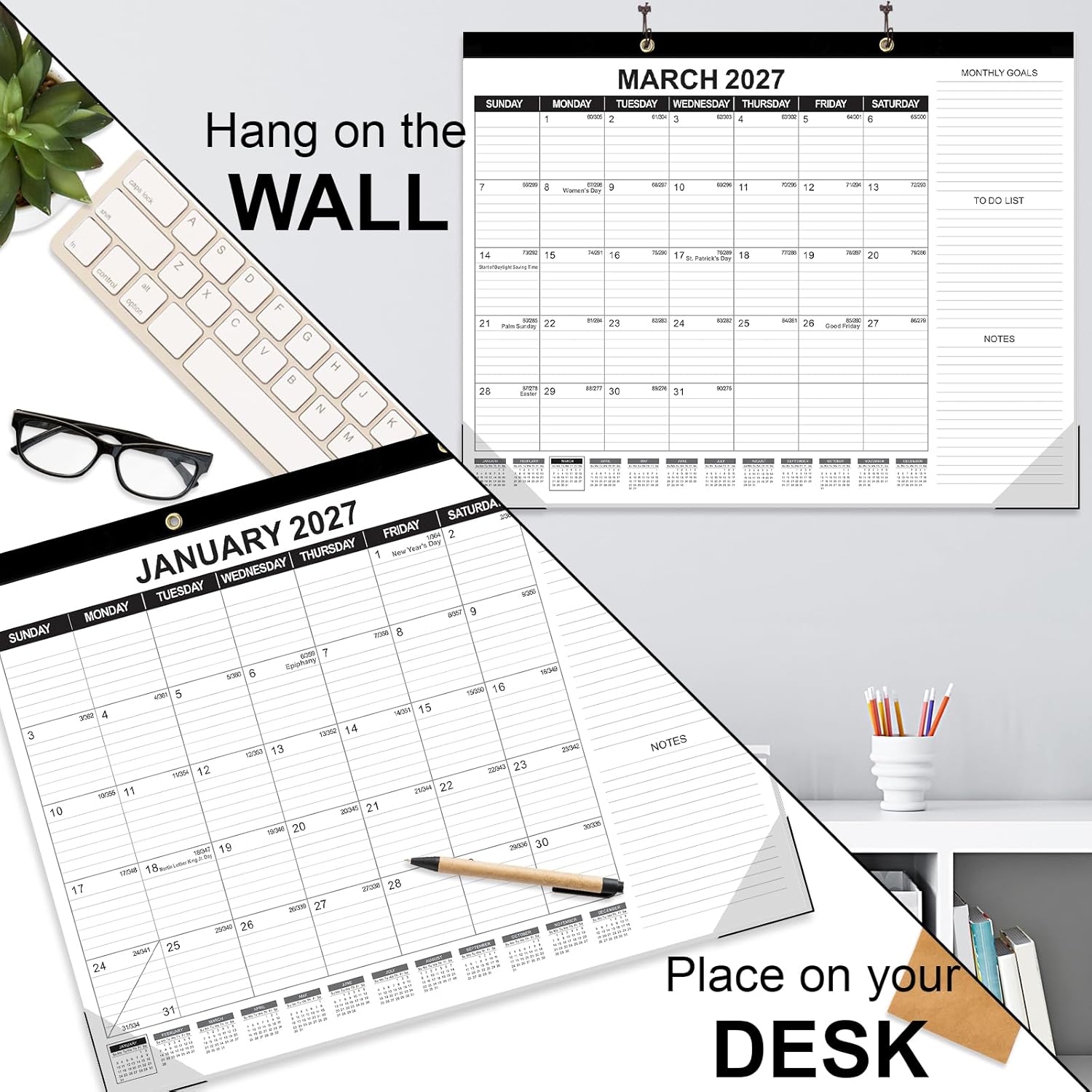GuassLee Large Desk Calendar 2026,22" x 17" Desktop Wall Calendar 19 Months Planner Runs from Jun. 2026 to Dec. 2027 with Julian Date To-do & Notes Monthly Goals for School Home Office