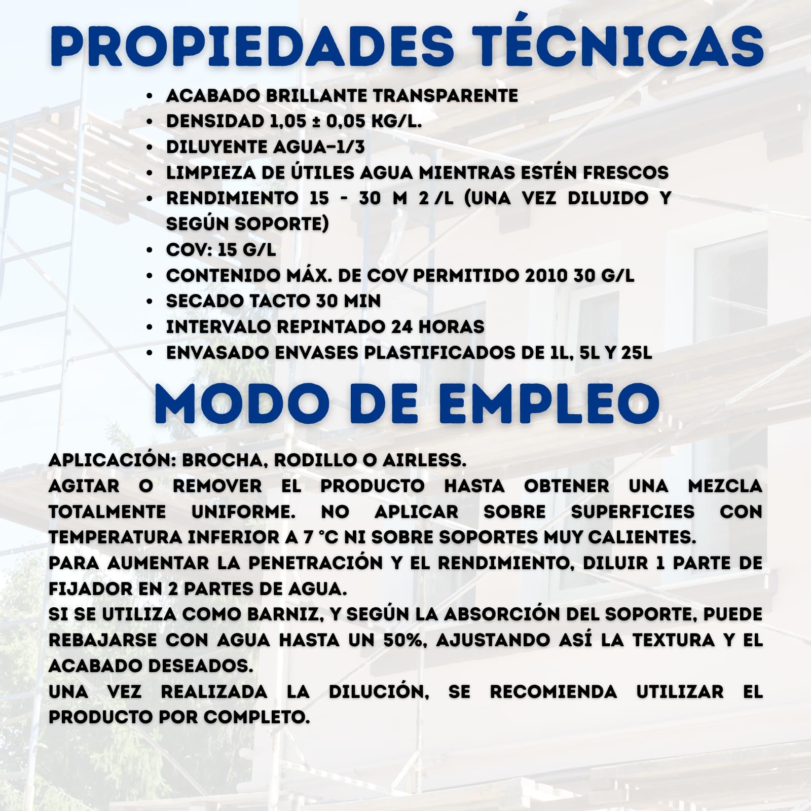Fijador de Pintura, Imprimación Interior/Exterior, Acrílico al Agua, Transparente Brillante, 1L/5L/25L, para Yeso, Cemento, Hormigón (5 Litros)