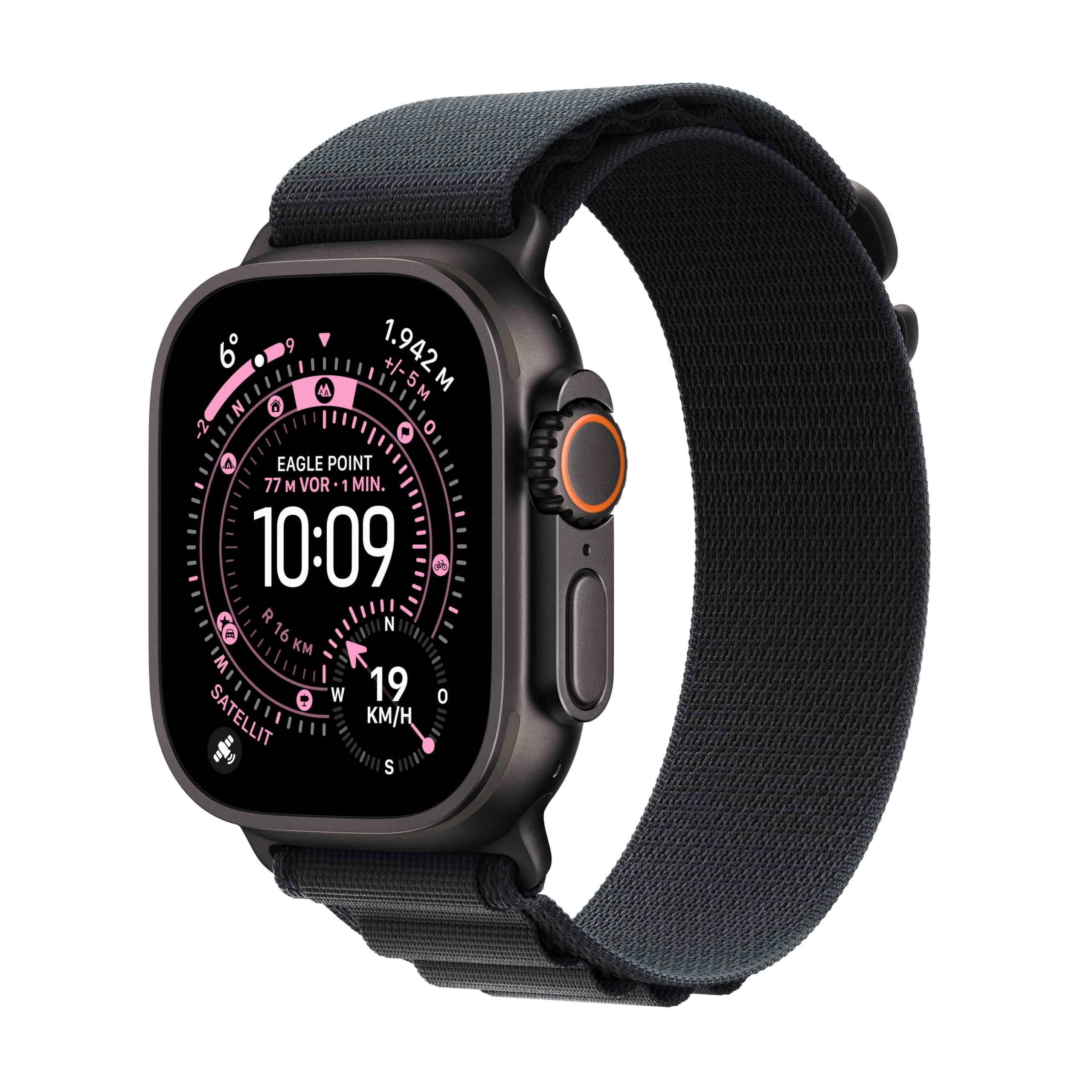 Apple Watch Ultra 3 GPS + Cellular 49 mm Premium Smartwatch – Titangehäuse in Schwarz, Alpine Loop Schwarz (Large)