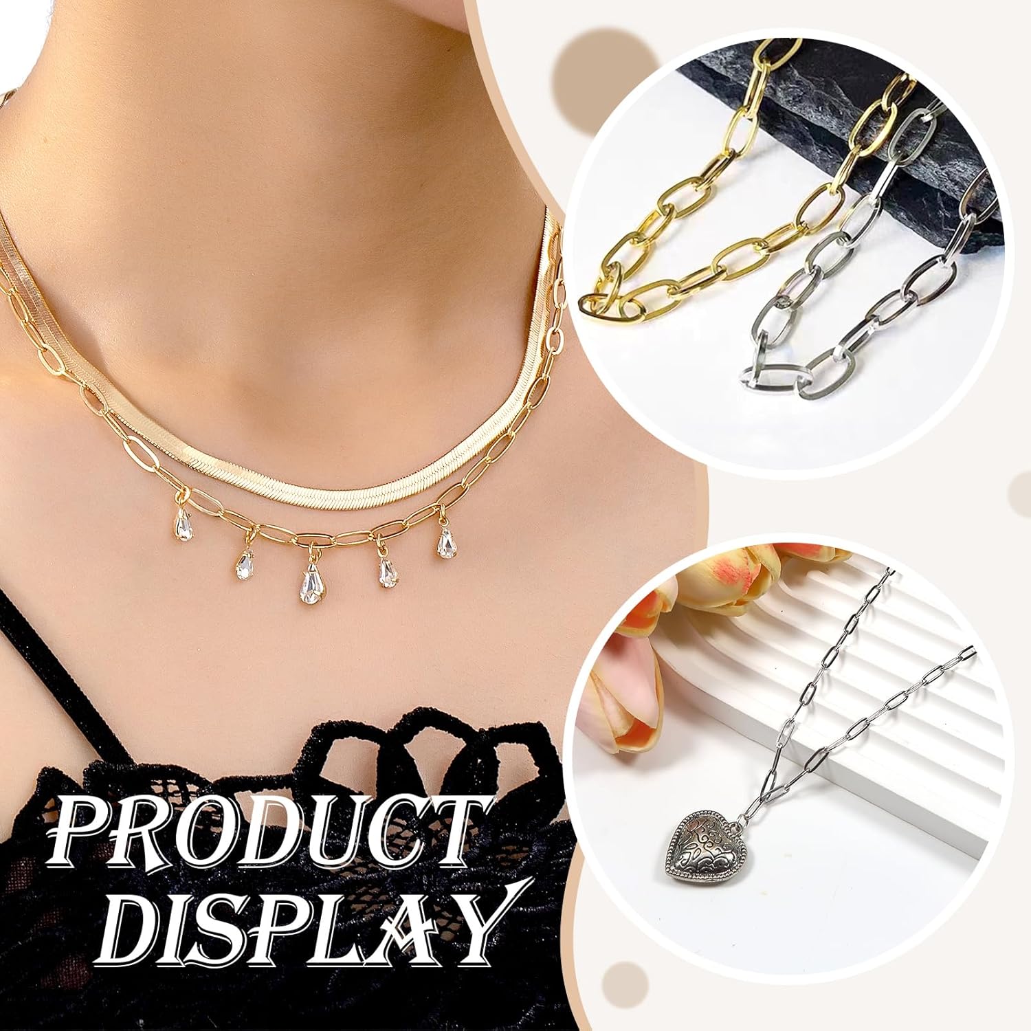 TOAOB 8pcs Stainless Steel Plated 18K Gold Chain Necklaces Kit Paperclip Chains for Adjustable Link Chain for DIY Jewelry Making Supplies Accessories - Image 4