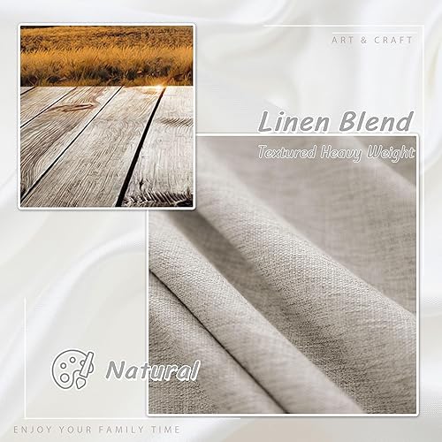 Miniatura 3 de UHITECH Cortinas opacas de lino natural para sala de estardormitorio, ventana pequeña de 54 pulgadas de largo, juego de 2 paneles de cortina negra