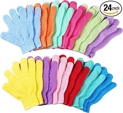 24 pcs Exfoliating Shower Gloves,Double Sided Exfoliating Bath Gloves Deep Clean Dead Skin for Spa Massage Beauty Skin Shower Body Scrubber Bathing Accessories.-12 Multi-Colors