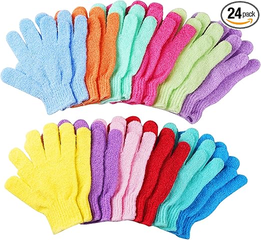 24 pcs Exfoliating Shower Gloves,Double Sided Exfoliating Bath Gloves Deep Clean Dead Skin for Spa Massage Beauty Skin Shower Body Scrubber Bathing Accessories.-12 Multi-Colors