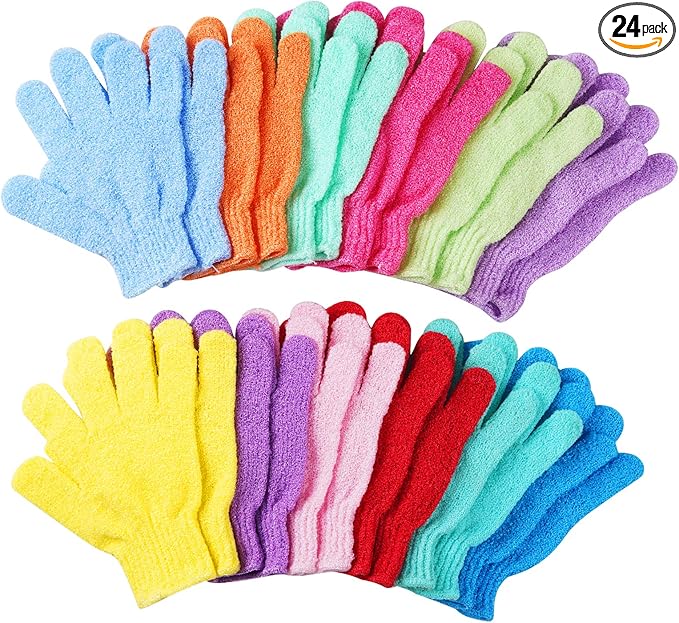 24 pcs Exfoliating Shower Gloves,Double Sided Exfoliating Bath Gloves Deep Clean Dead Skin for Spa Massage Beauty Skin Shower Body Scrubber Bathing Accessories.-12 Multi-Colors