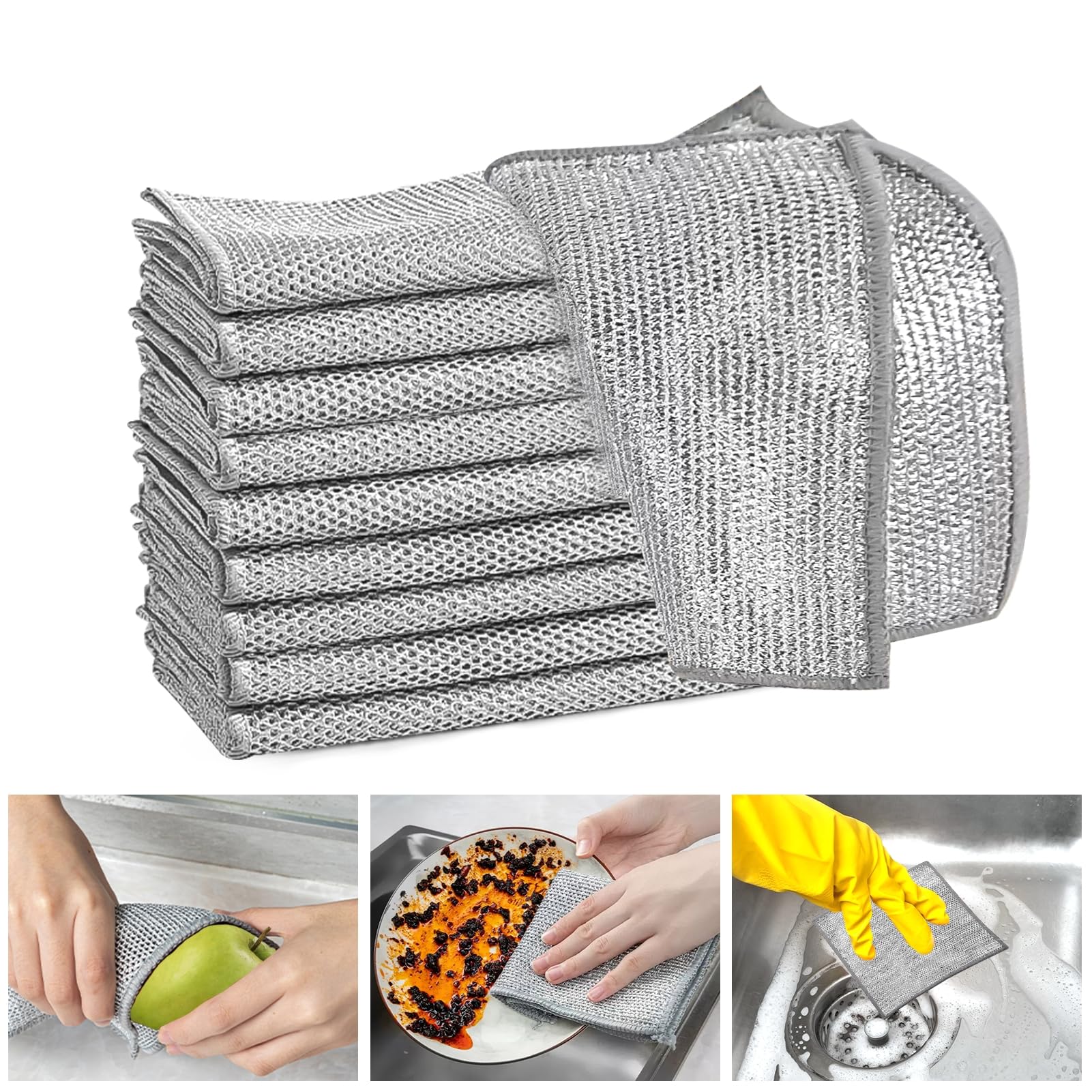 Photo 1 of XANGNIER 10 Pcs Non Scratch Wire Dishcloth,2025 New Upgrade Steel Wool Cleaning Cloths for Wet and Dry,Multipurpose Wire Dishwashing Rag,Metal Mesh Miracle Cleaning Cloths for Kitchen,Dishes,Sink