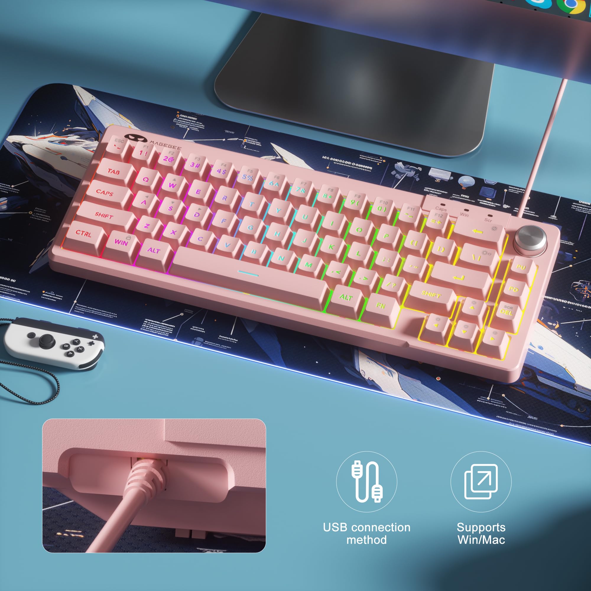MageGee Mini 60% Gaming Keyboard, RGB Backlit Ultra-Compact Keyboard, TS68 Ergonomic Waterproof Mechanical Feeling Office Computer Keyboards for PC, MAC, PS4, Xbox ONE Gamer view 3
