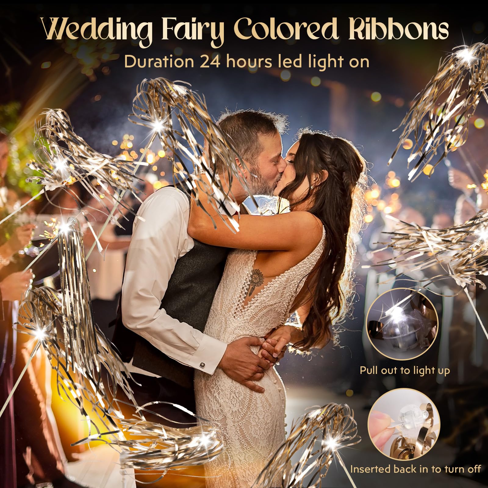 100 Stück Hochzeitsstäbe leuchten mit LED-Lametta, Hochzeitsschlangen für Hochzeit, Versand und Gruß, ideale Requisiten für Hochzeiten, Geburtstagsfeiern, Weihnachten, Cheerleading-Spiele