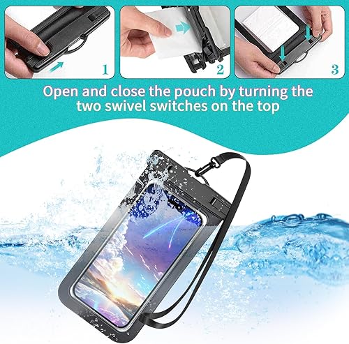 Miniatura 6 de Paquete de 8 bolsas impermeables universales para teléfono, funda impermeable grande para teléfono, bolsa seca IPX8 deportes al aire libre para