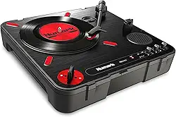 numark Toca-discos portátil para arranhões PT01 com interruptor de arranhão embutido para DJ, alto-falante e alça de transporte
