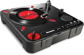 numark Toca-discos portátil para arranhões PT01 com interruptor de arranhão embutido para DJ, alto-falante e alça de transporte