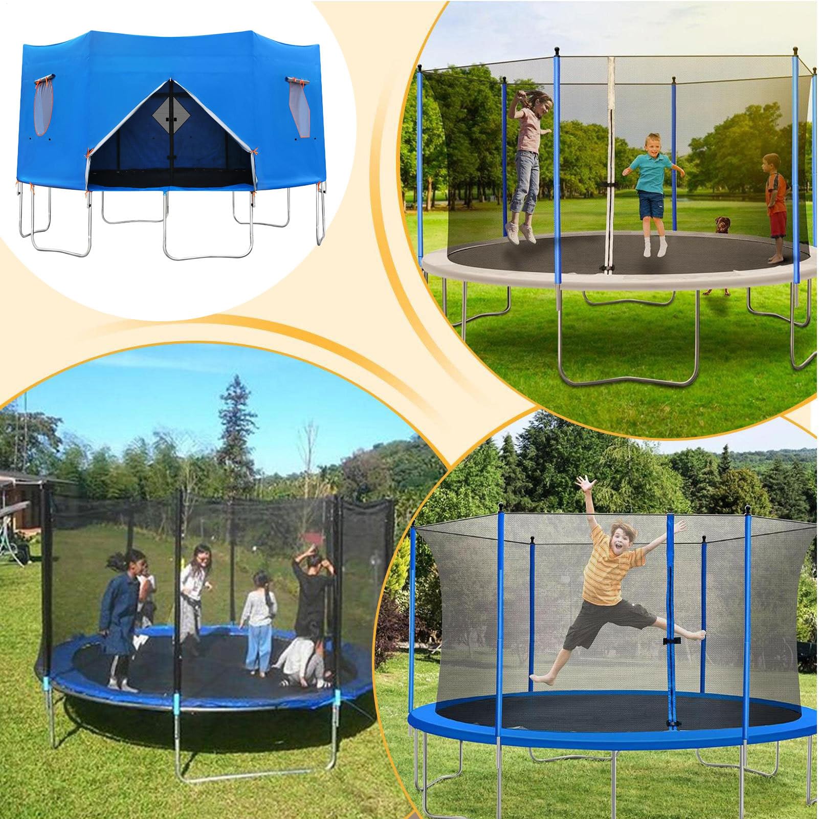 Osłona na trampolinę, osłona ochronna na trampolinę, wentylowana, wodoodporna plandeka anty-UV, do przechowywania w zimie, na lato, podwórko, sprzęt do zabaw dla dzieci, do zabawy na świeżym powietrzu